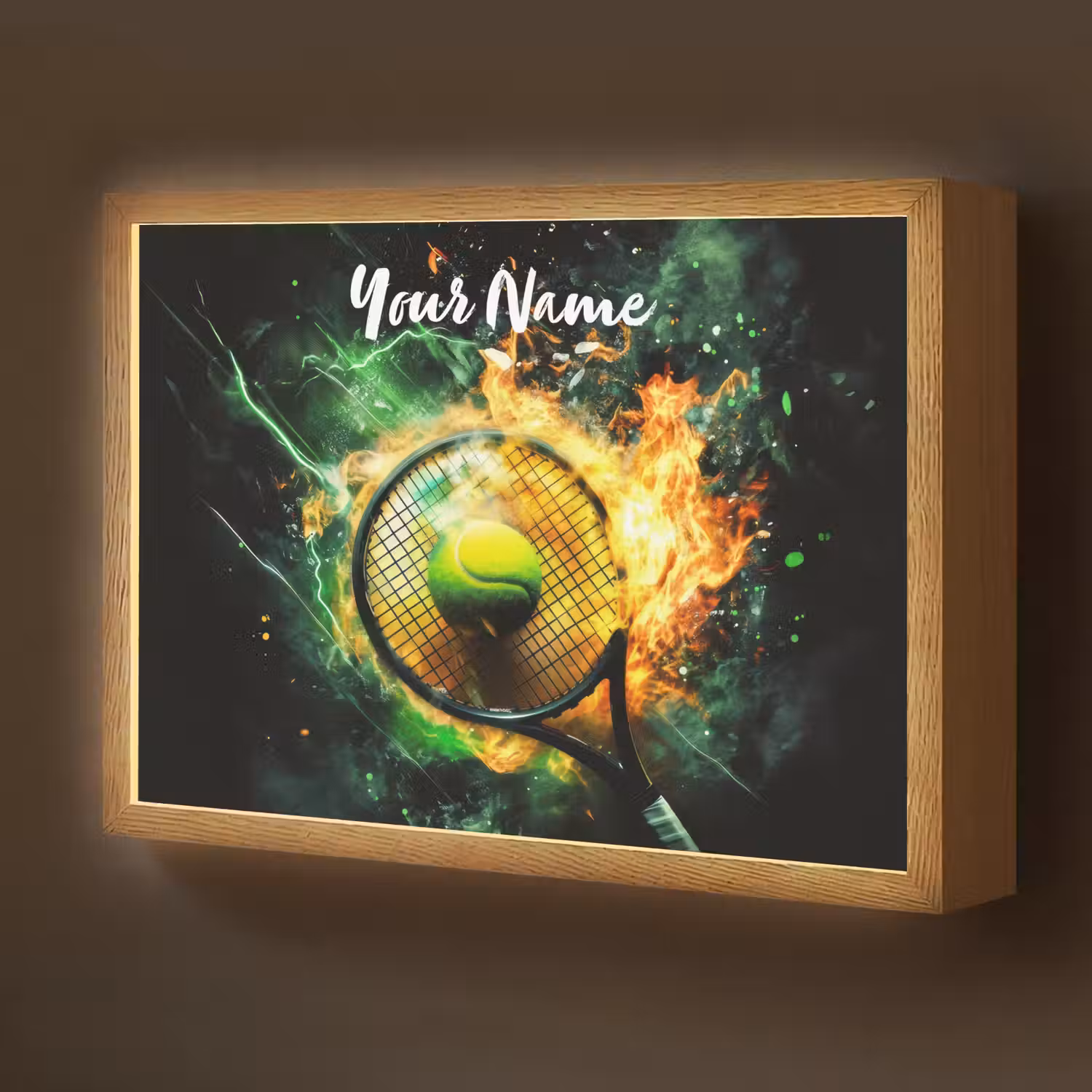 Tennis - Racket - Vuur - Groen Light Box met batterij (Wandlamp kind) middel -z3d_website