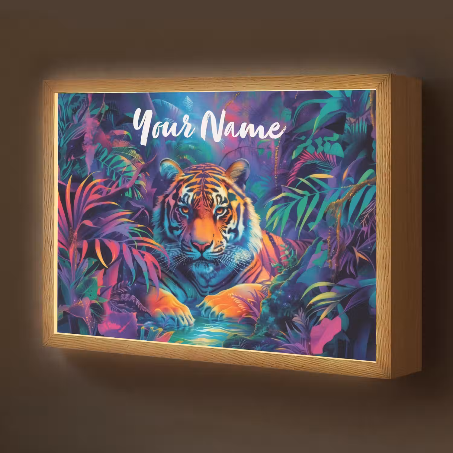 Tijger - Dier - Jungle - Kleurrijk Light Box met batterij (Wandlamp kind) middel -z3d_website