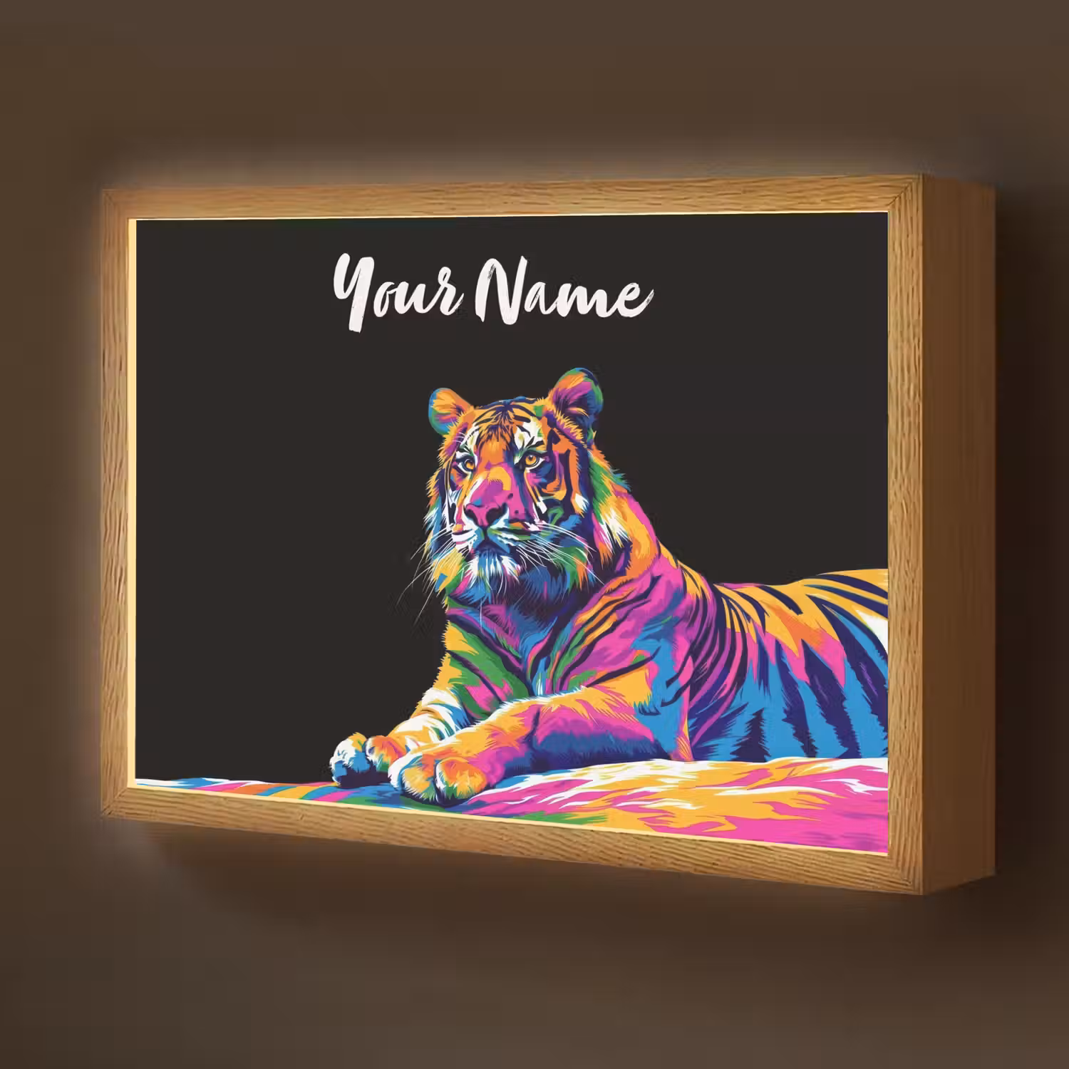Tijger - Kleurrijk - Dieren - Zwart - Neon Light Box met batterij (Wandlamp kind) middel -z3d_website
