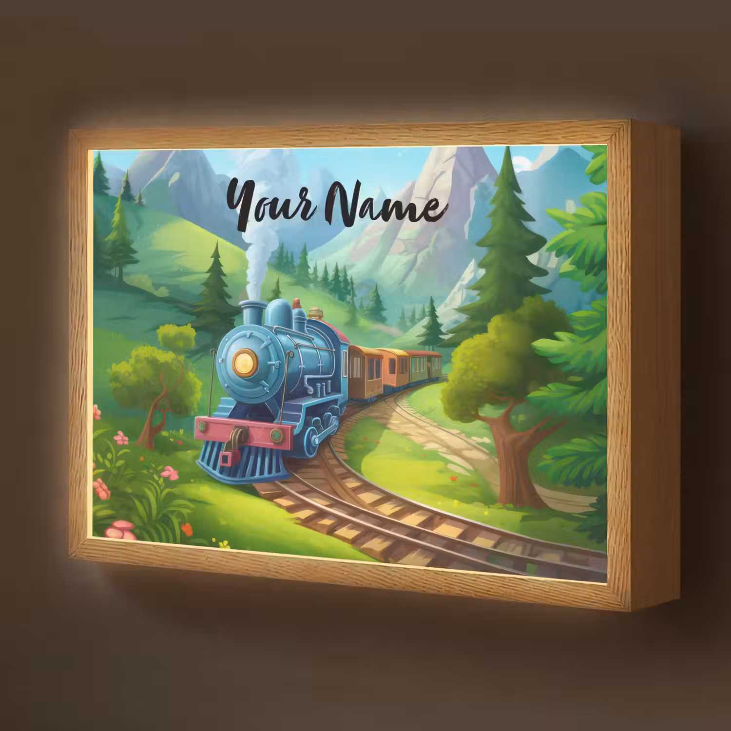 Trein - Bloemen - Kinderen - Natuur Light Box met batterij (Wandlamp kind) middel -z3d_website