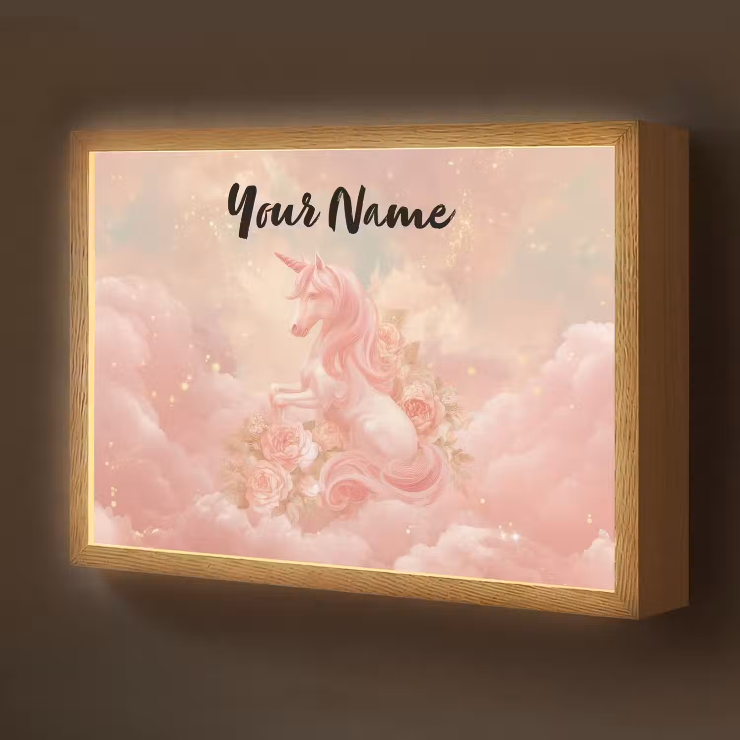 Eenhoorn - Wolken - Roze Light Box met batterij (Wandlamp kind) middel -z3d_website