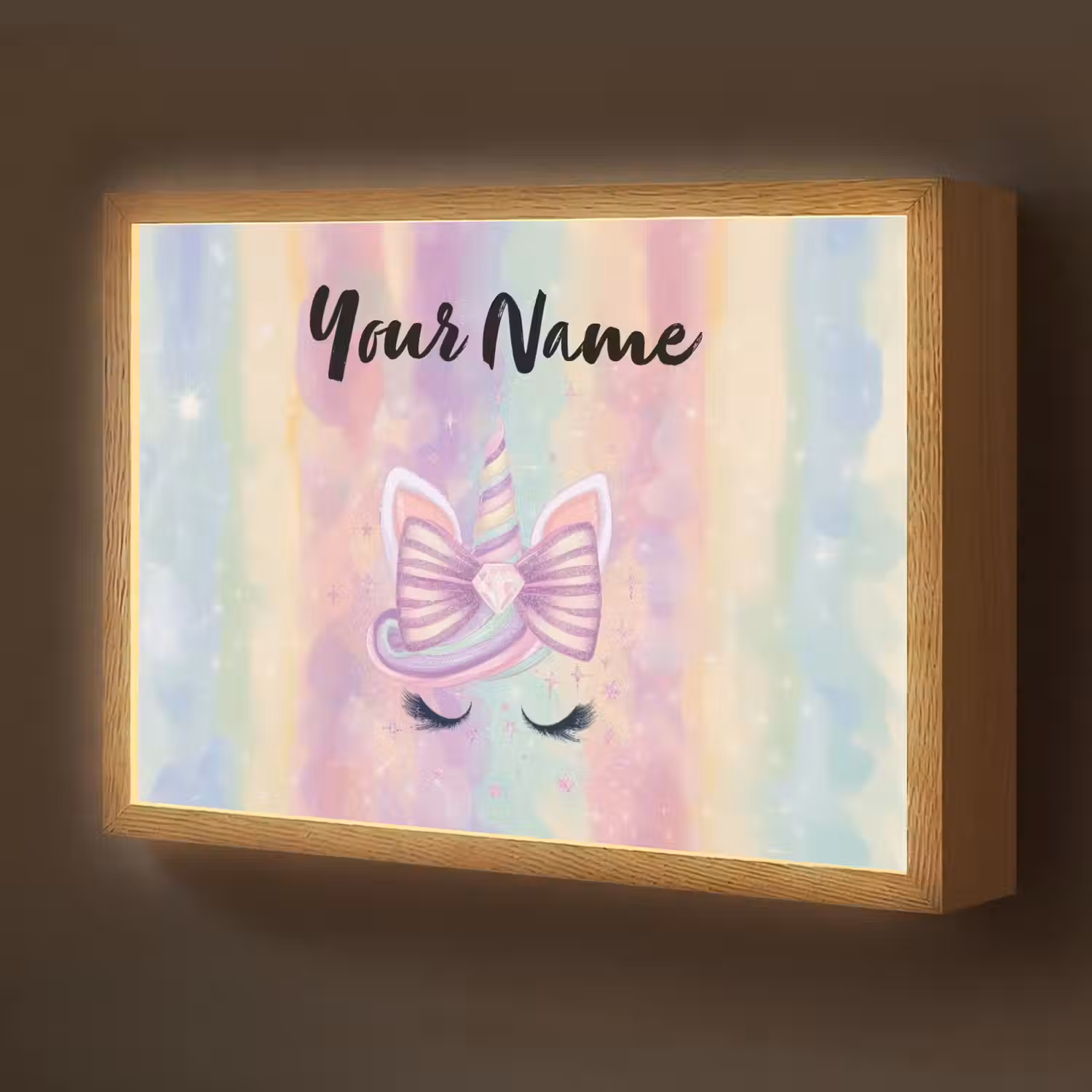 Eenhoorn - Pastel - Glitters - Regenboog Light Box met batterij (Wandlamp kind) middel -z3d_website