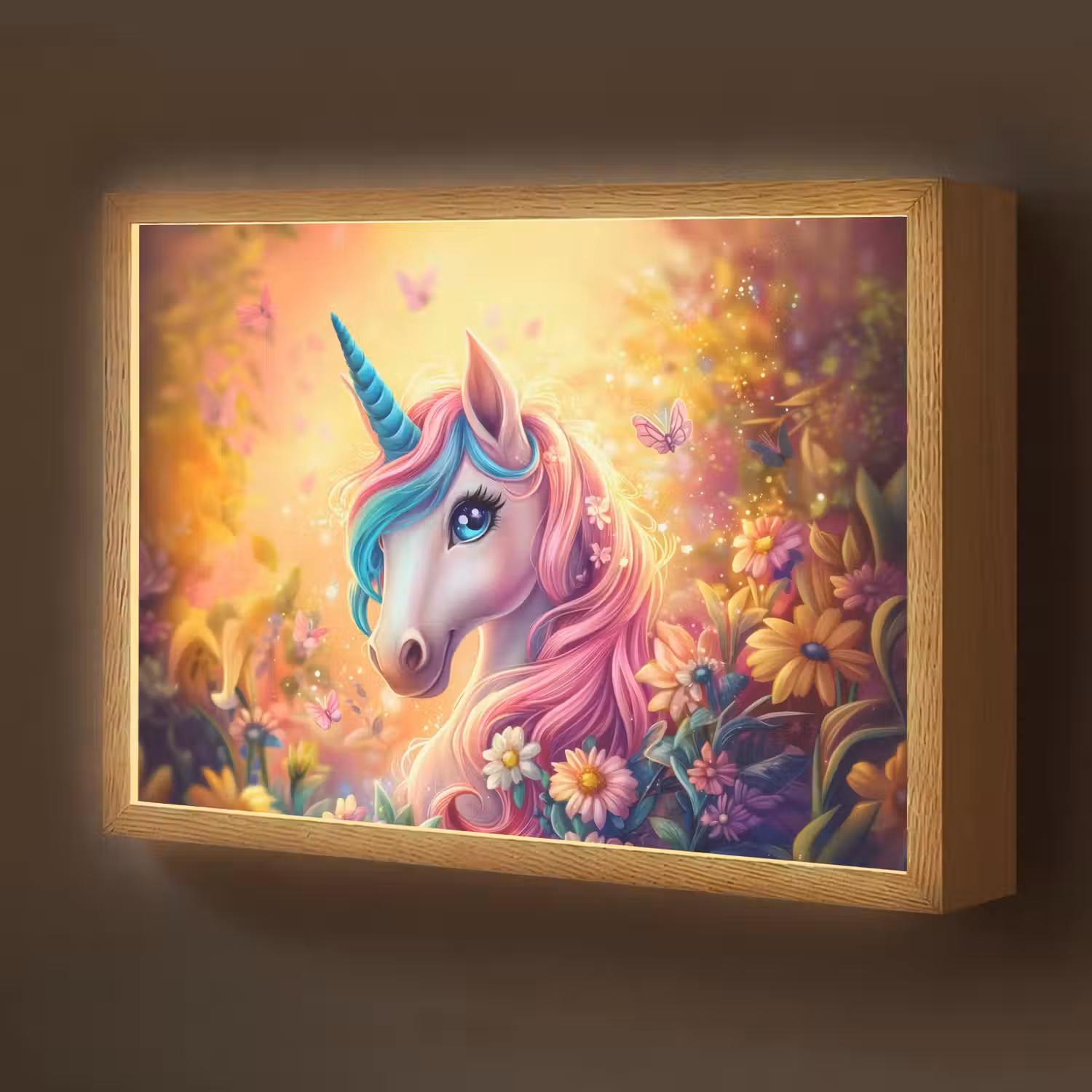 Eenhoorn - Roze - Kleurrijk - Sprookjesbos Light Box met batterij (Wandlamp kind) middel -z3d_website