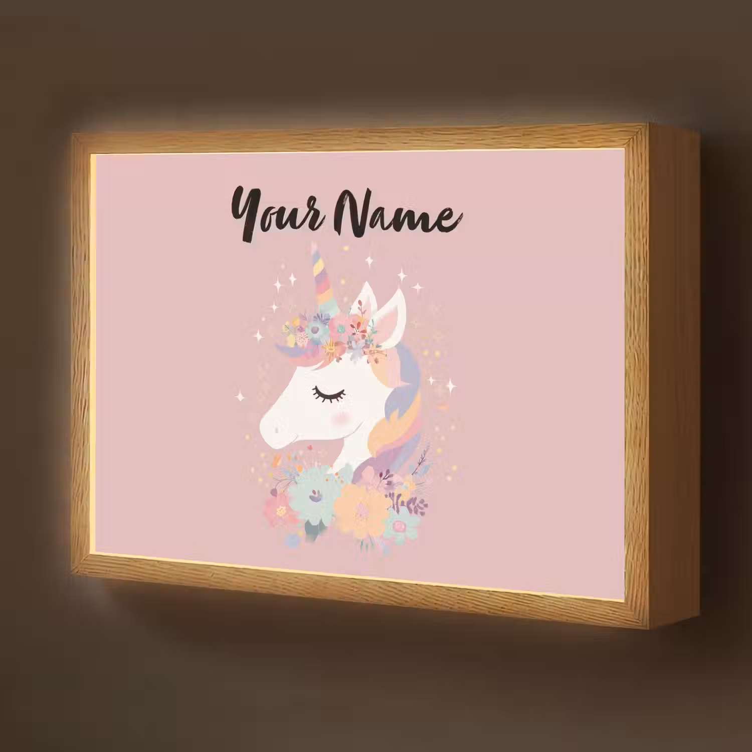 Eenhoorn - Roze - Bloemen Light Box met batterij (Wandlamp kind) middel -z3d_website