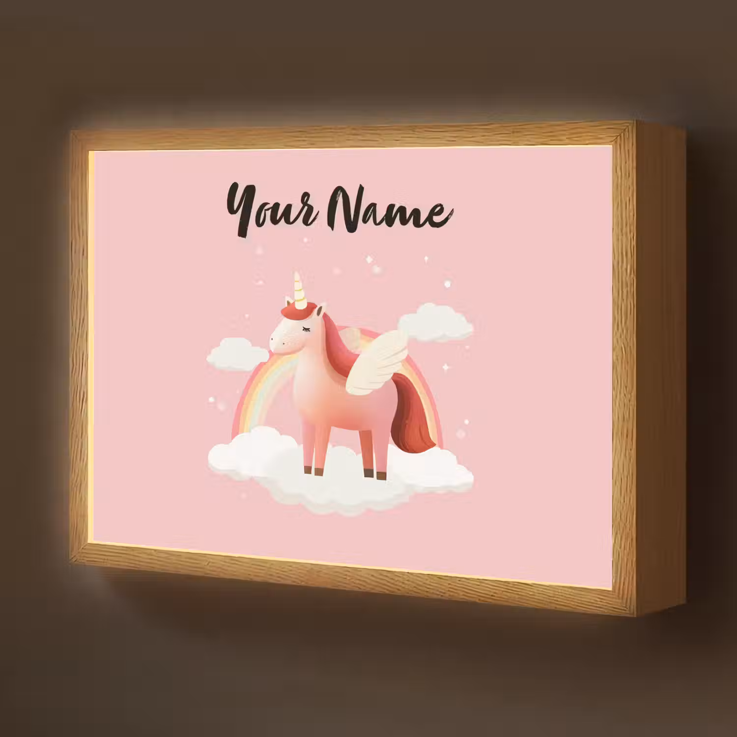 Eenhoorn - Vleugels - Roze - Regenboog Light Box met batterij (Wandlamp kind) middel -z3d_website