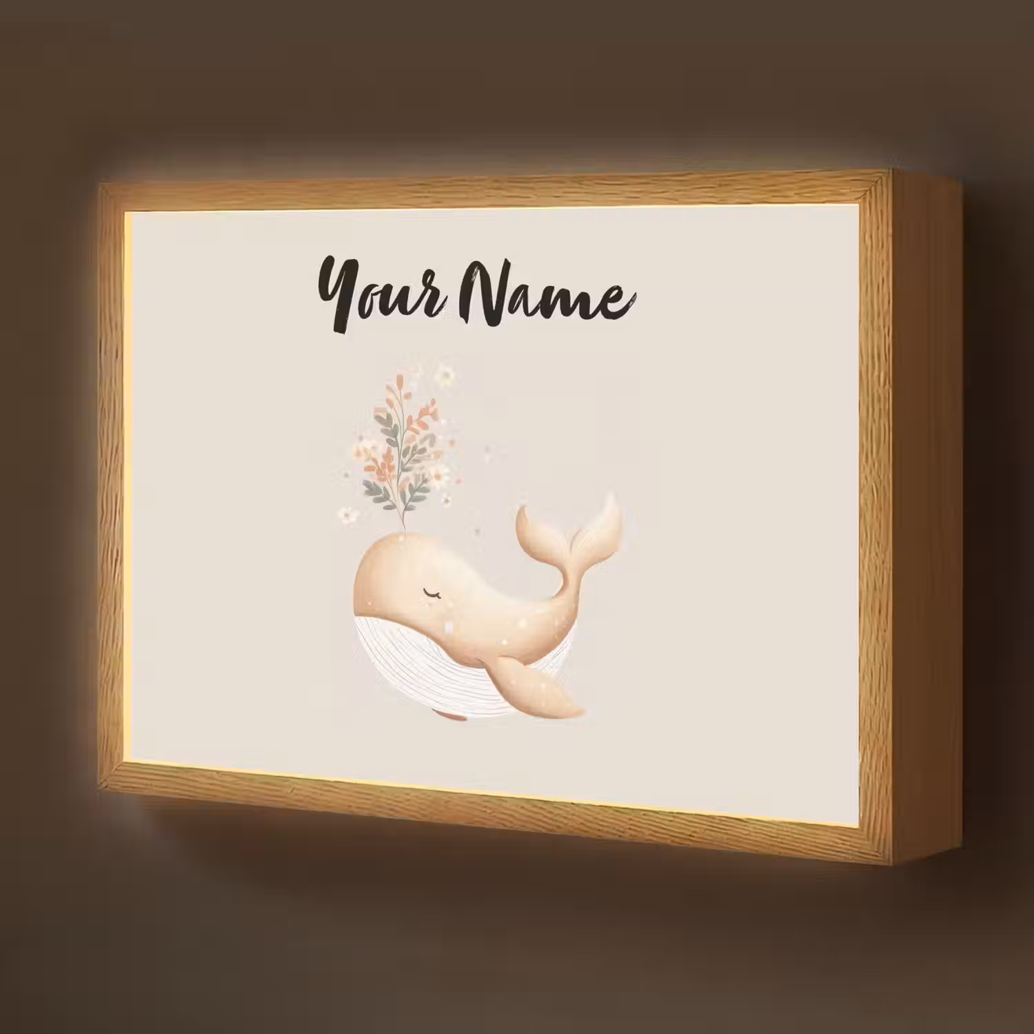 Walvis - Illustratie - Minimalistisch - Bloemen Light Box met batterij (Wandlamp kind) middel -z3d_website