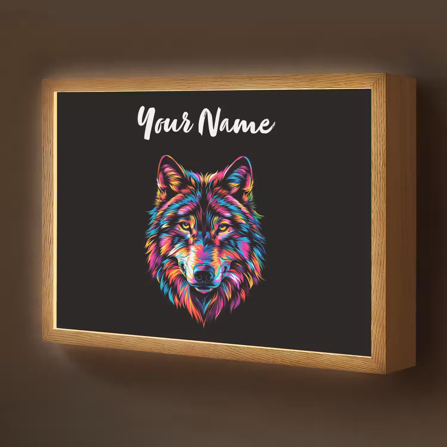 Wolf - Kleurrijk - Zwart - Dieren - Neon Light Box met batterij (Wandlamp kind) middel -z3d_website