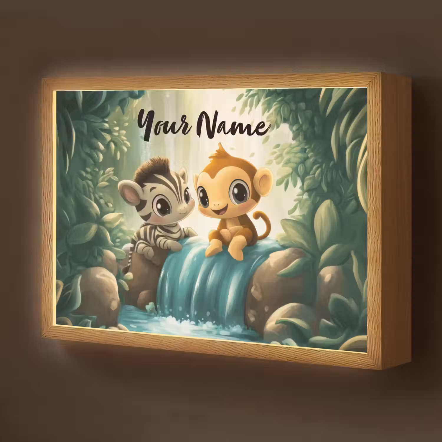 Zebra - Aapje - Waterval - Rotsen Light Box met batterij (Wandlamp kind) middel -z3d_website