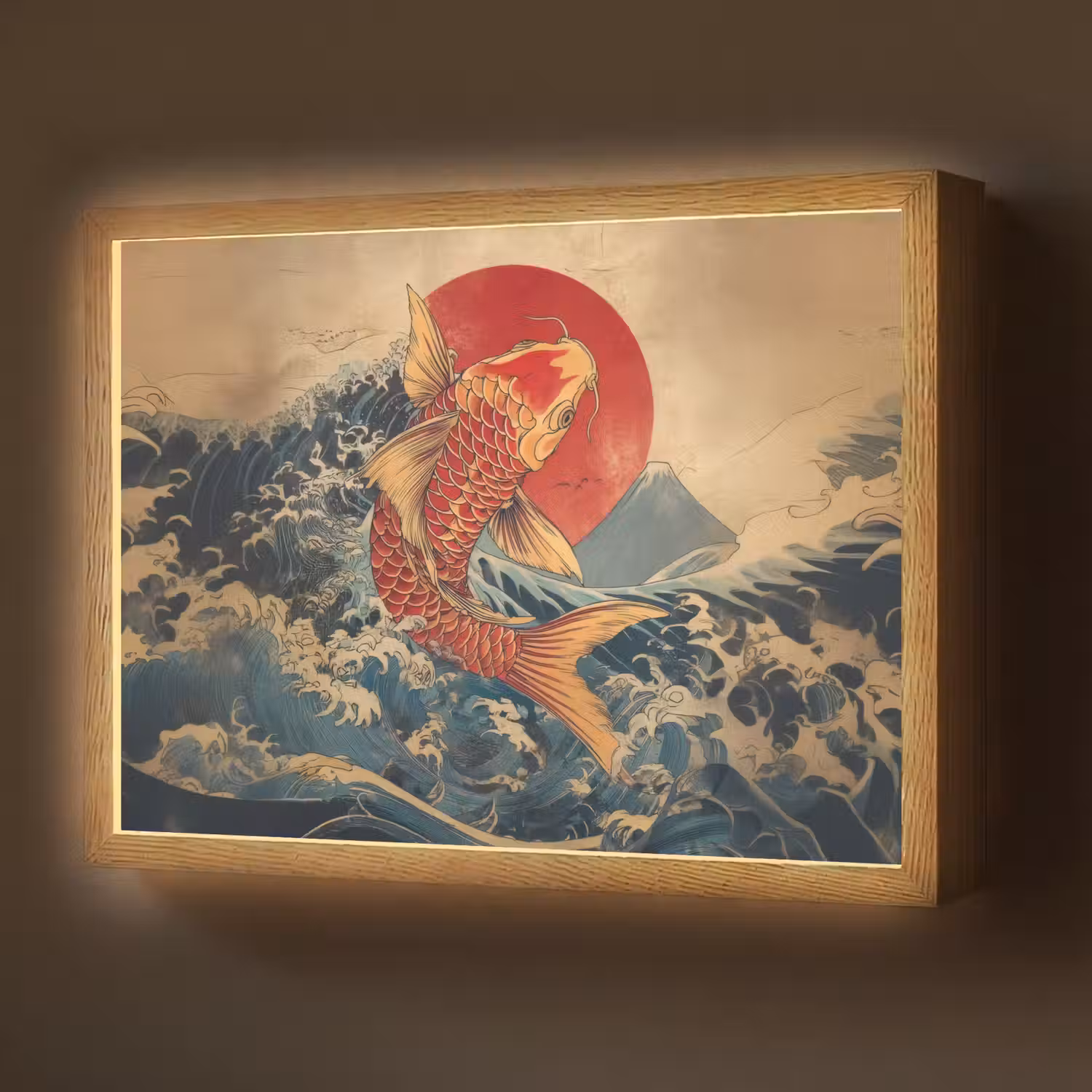 Koi - Zee - Golven - Zon Light Box met batterij (Wandlamp) middel -z3d_website