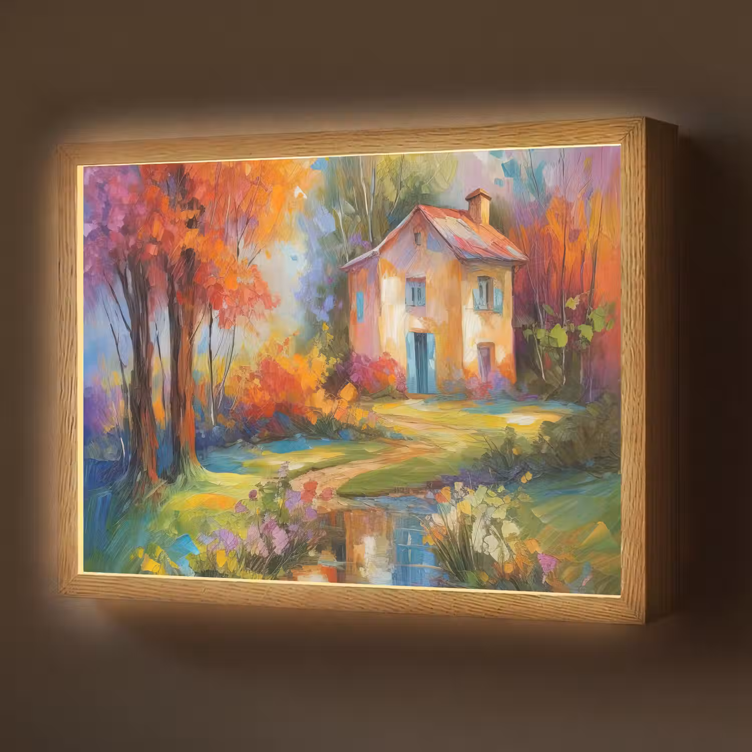 Landschap - Kleurrijk - Olieverf - Kunst Light Box met batterij (Wandlamp) middel -z3d_website