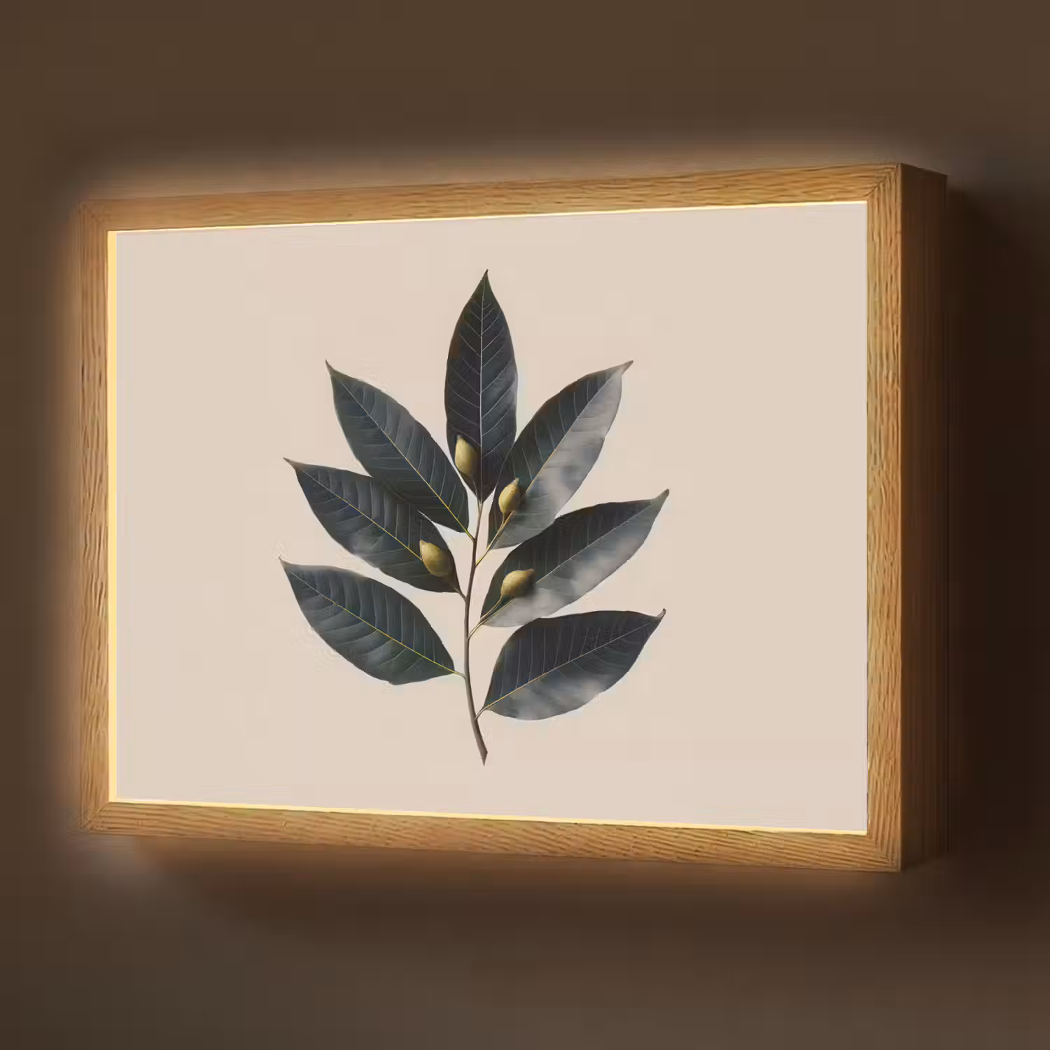Laurierbladeren - Bloemknoppen - subtiel Light Box met batterij (Wandlamp) middel -z3d_website