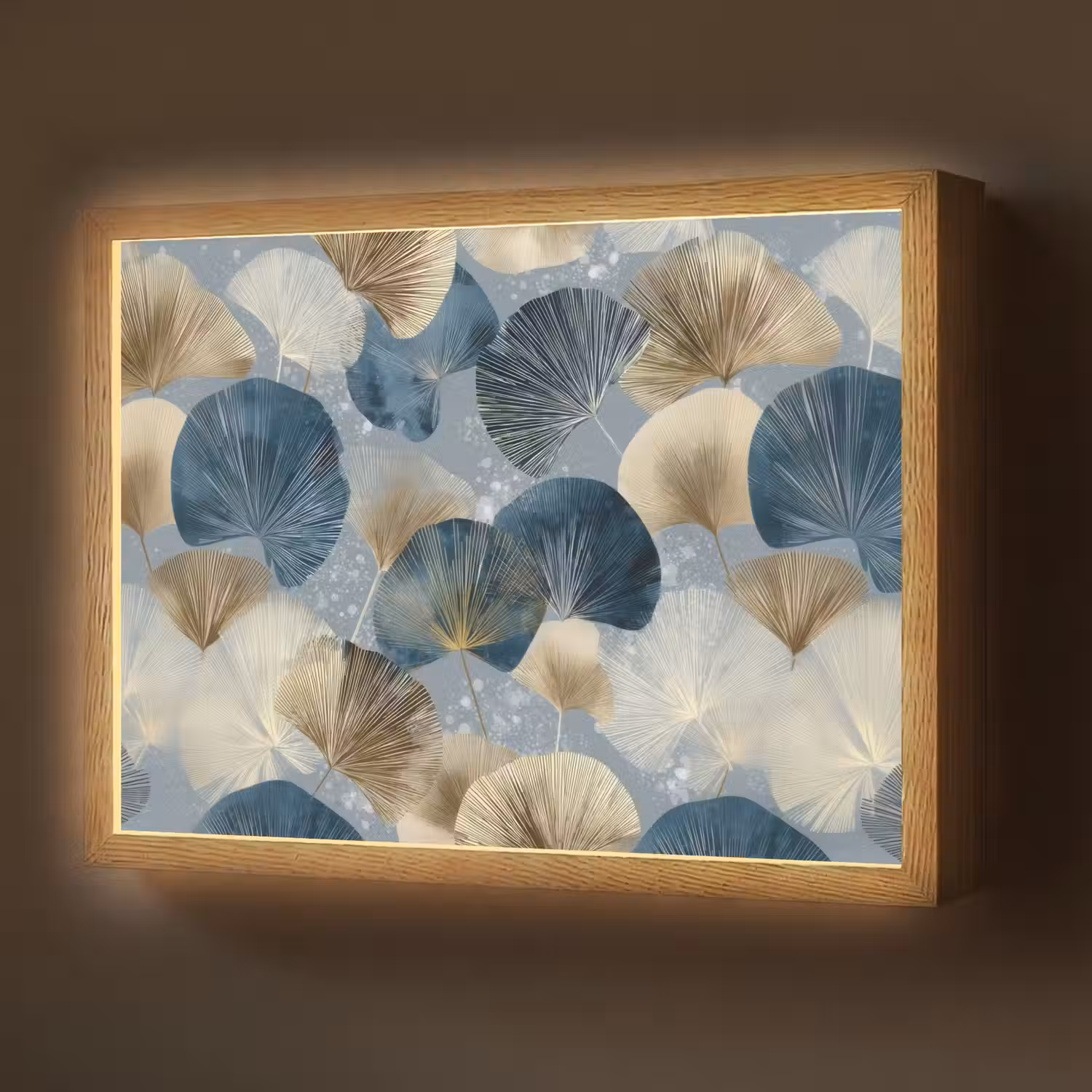 Bladeren - Abstract - Goud - Blauw Light Box met batterij (Wandlamp) middel -z3d_website