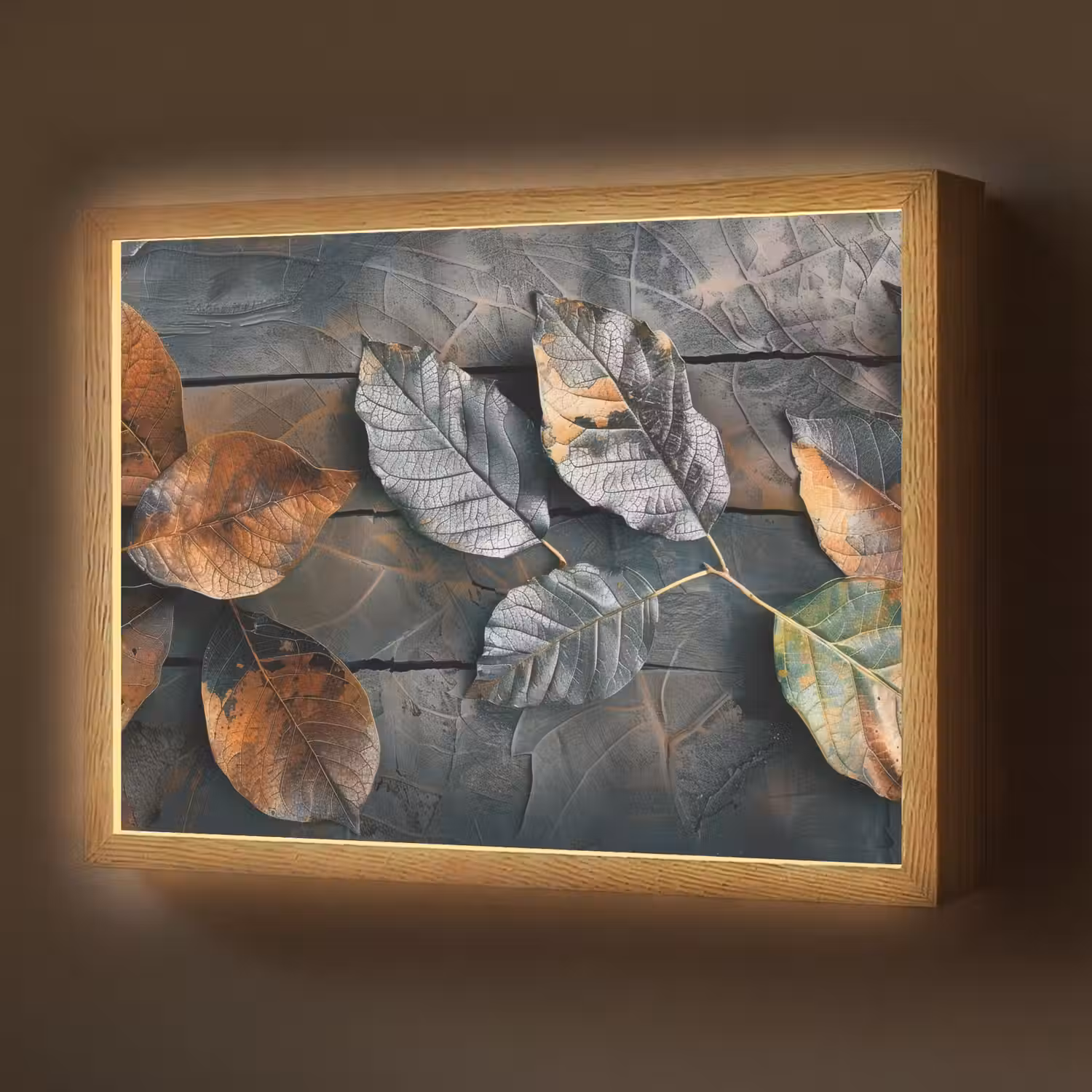 Bladeren - Herfst - Grijs - Natuur Light Box met batterij (Wandlamp) middel -z3d_website