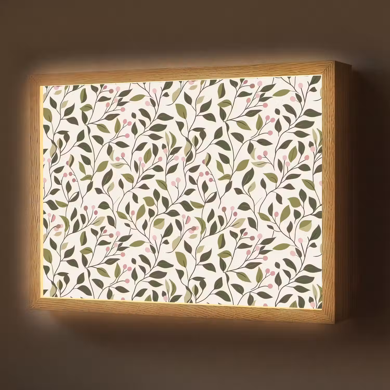 Bladeren - Bessen - Roze Light Box met batterij (Wandlamp) middel 907 -z3d_website