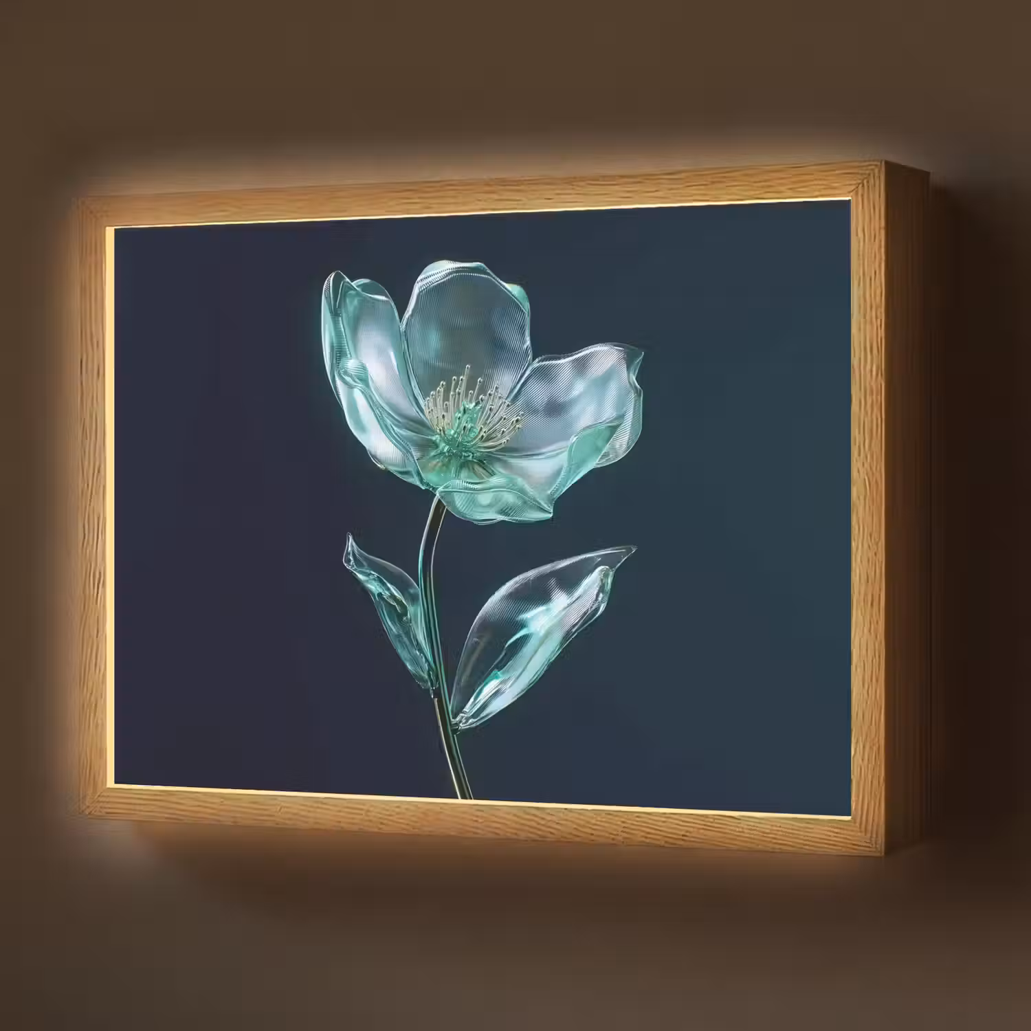 Bladeren - Bloem - Glazen - Donkerblauw Light Box met batterij (Wandlamp) middel -z3d_website