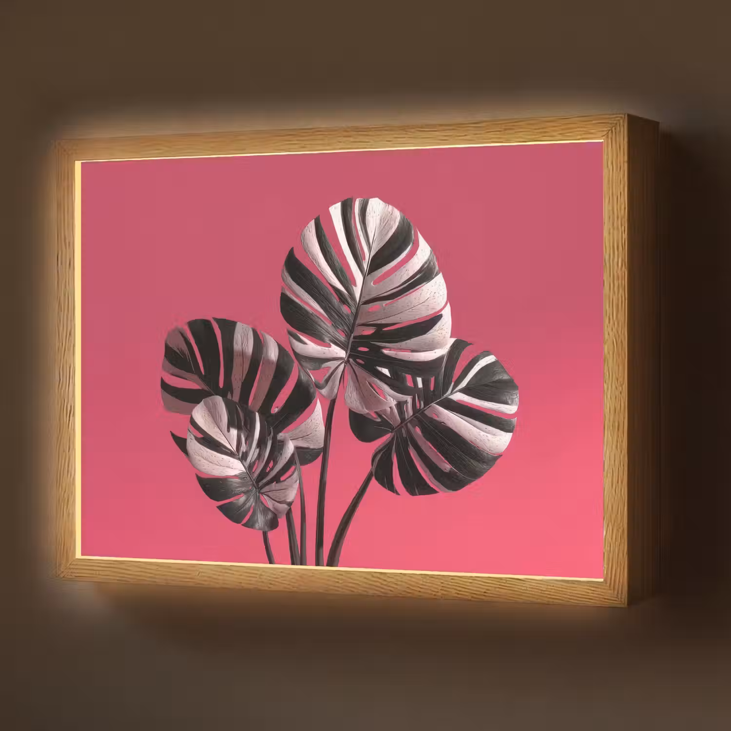 Bladeren - Rond - Roze Light Box met batterij (Wandlamp) middel -z3d_website