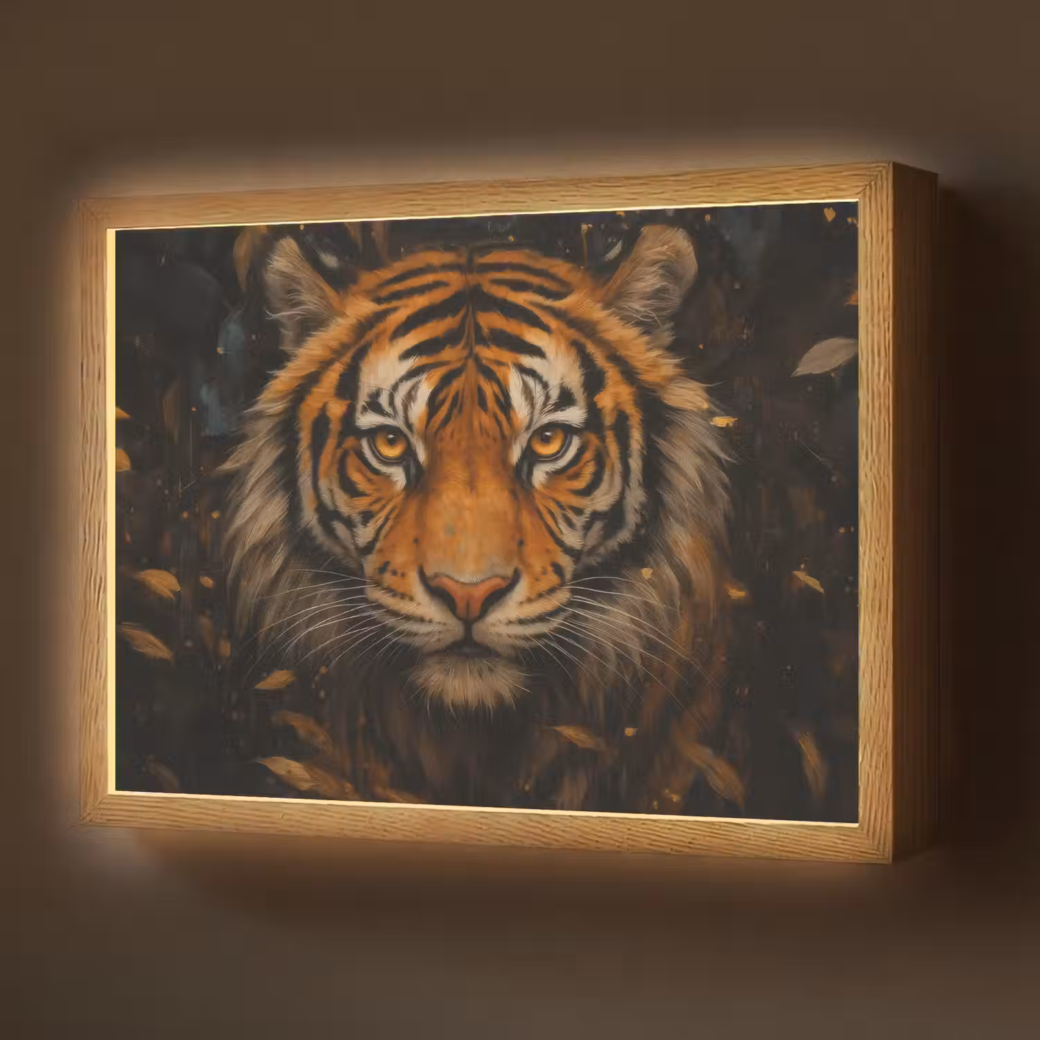 Bladeren - Tijger - Oranje Light Box met batterij (Wandlamp) middel -z3d_website