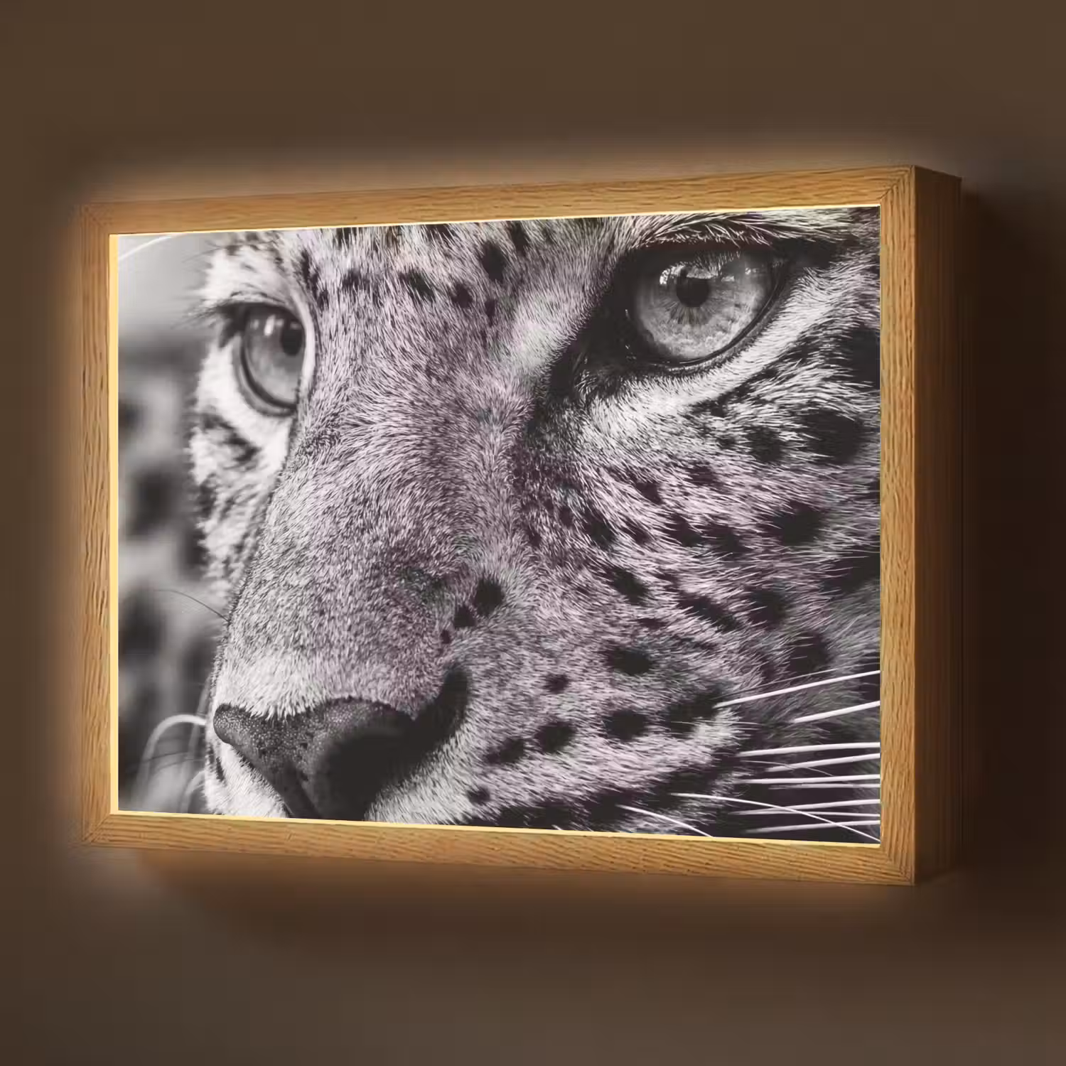 Luipaard - Zwart - Wit - Oog Light Box met batterij (Wandlamp) middel -z3d_website