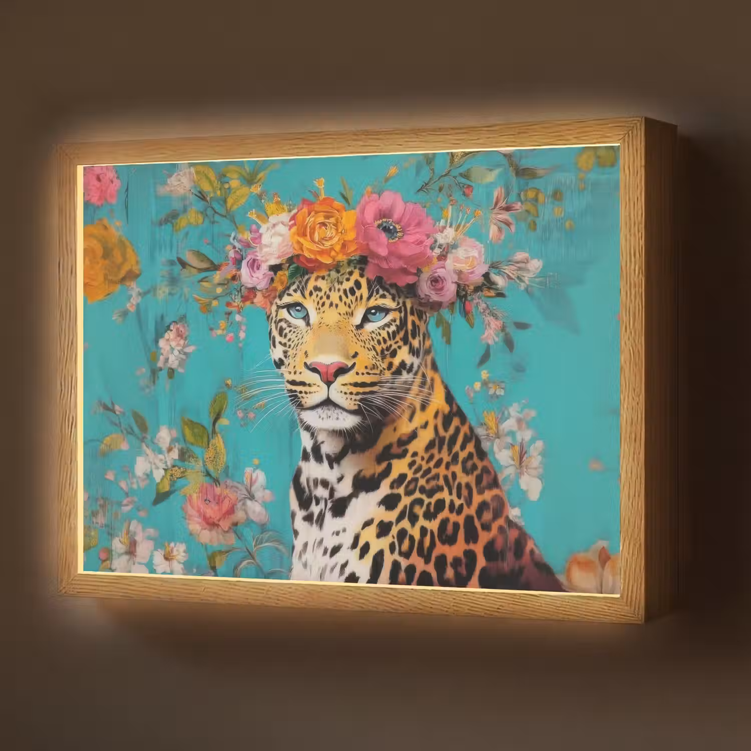Luipaard - Bloemen - Kroon Light Box met batterij (Wandlamp) middel -z3d_website