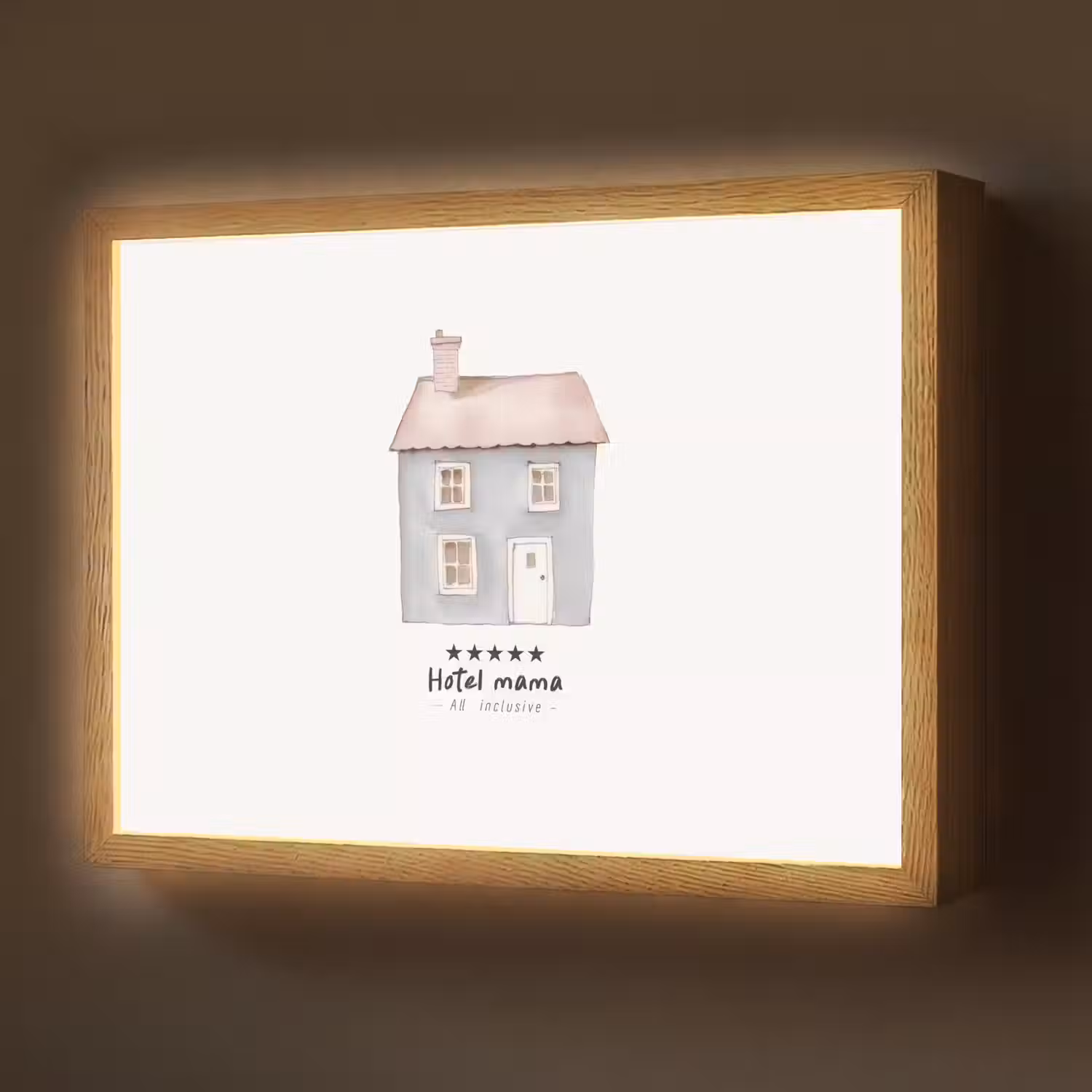 Lichtblauw - Huisje - Mama - Tekst Light Box met batterij (Wandlamp) middel -z3d_website