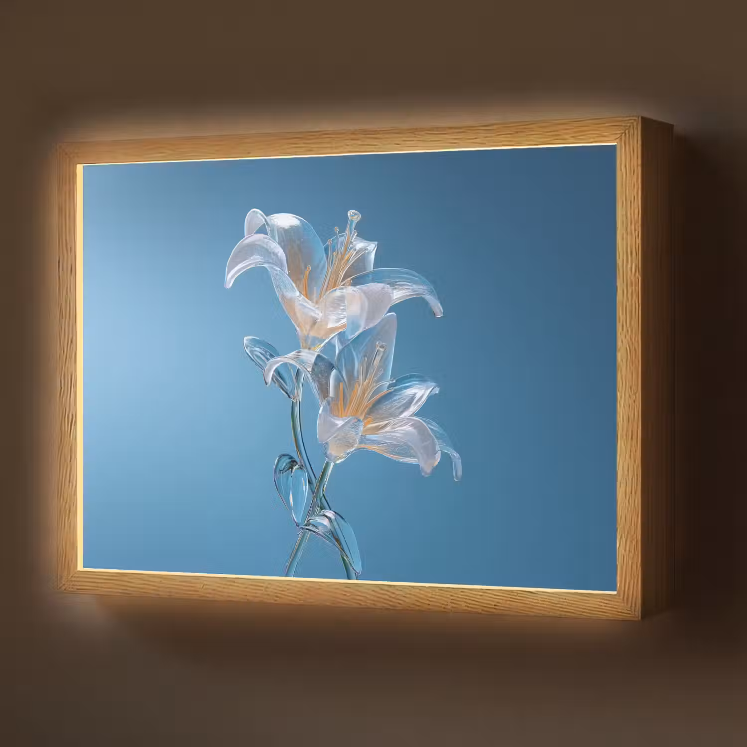 Lelies - Blauw - Glazen Light Box met batterij (Wandlamp) middel -z3d_website