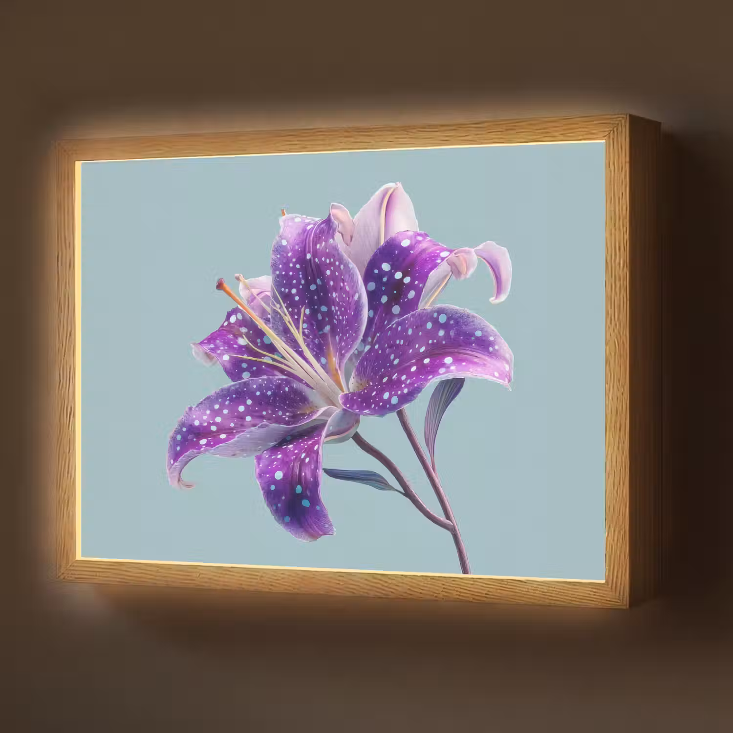 Lelie - Bloem - Paars - Stippen Light Box met batterij (Wandlamp) middel -z3d_website
