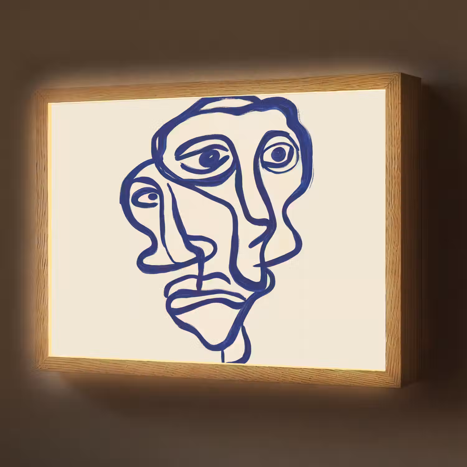 Lijntekening - Overlappende gezichten - Donkerblauw Light Box met batterij (Wandlamp) middel -z3d_website