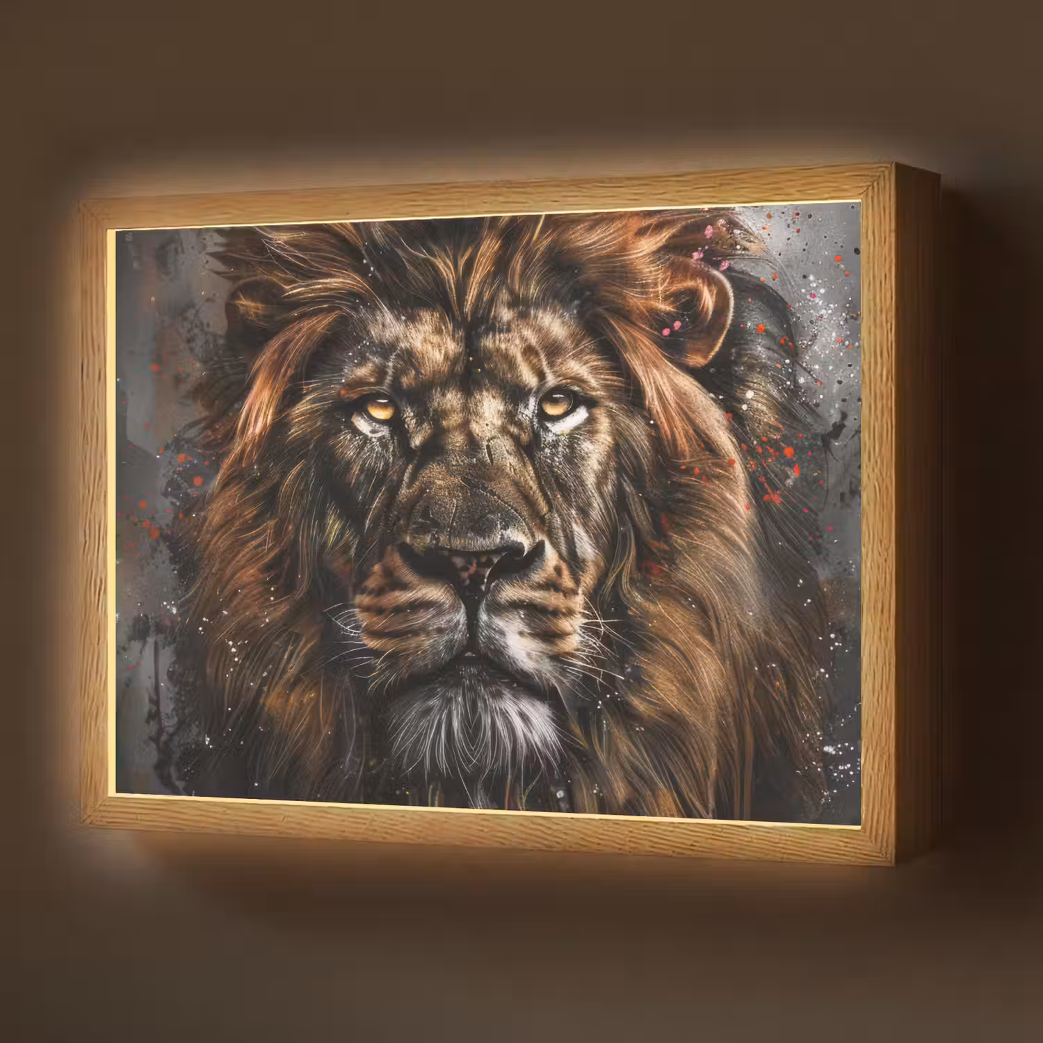 Leeuw - Dieren - Portret - Zwart - Luxe Light Box met batterij (Wandlamp) middel -z3d_website