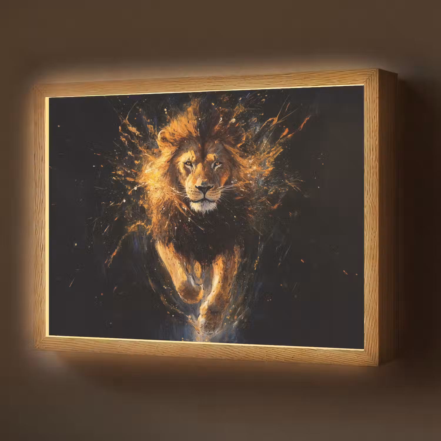 Leeuw - Zwart - Oranje - Verf Light Box met batterij (Wandlamp) middel -z3d_website
