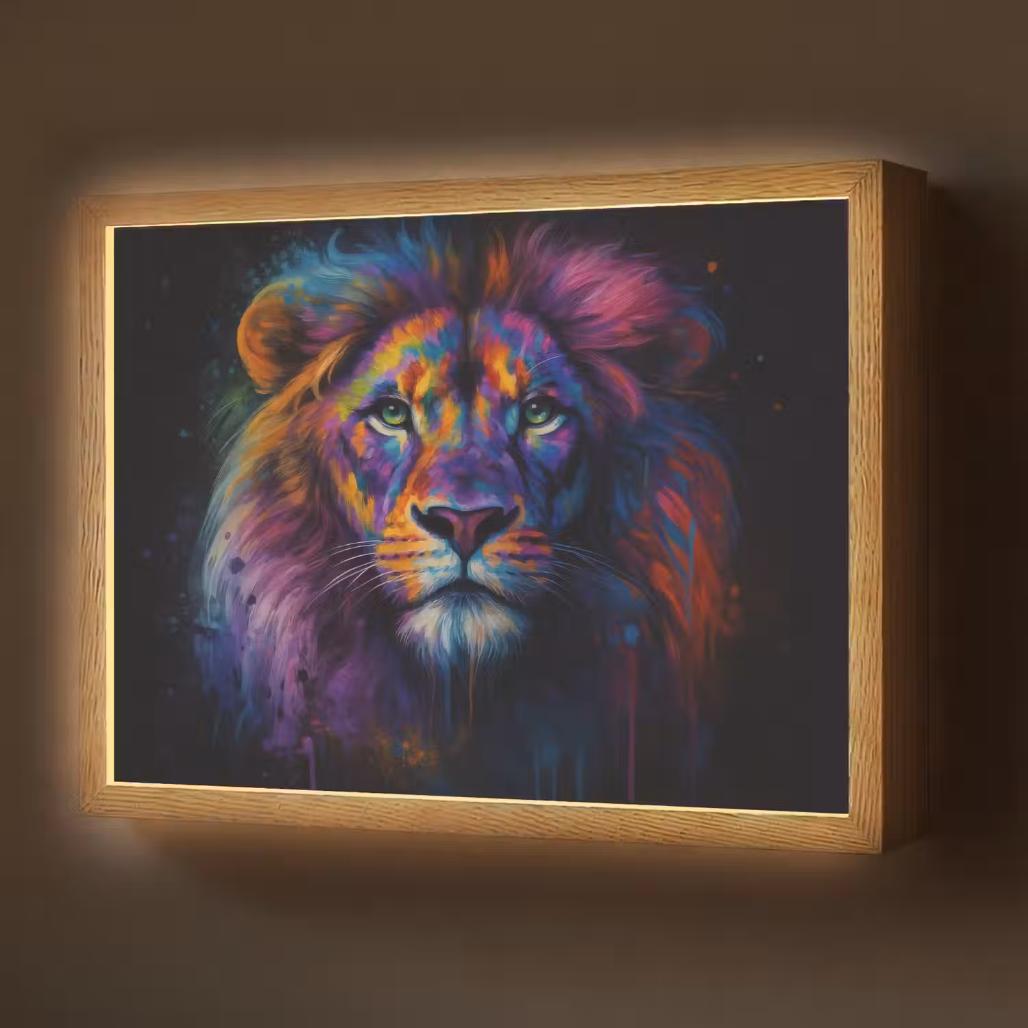 Leeuwenkop - Felgekleurd - Abstract Light Box met batterij (Wandlamp) middel -z3d_website