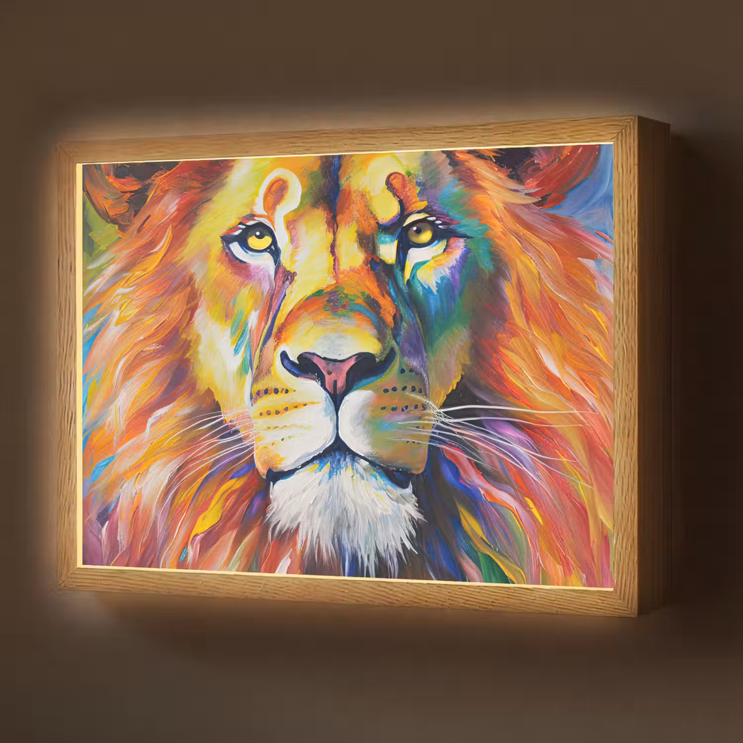 Leeuw - Olieverf - Kunst - Dieren Light Box met batterij (Wandlamp) middel -z3d_website