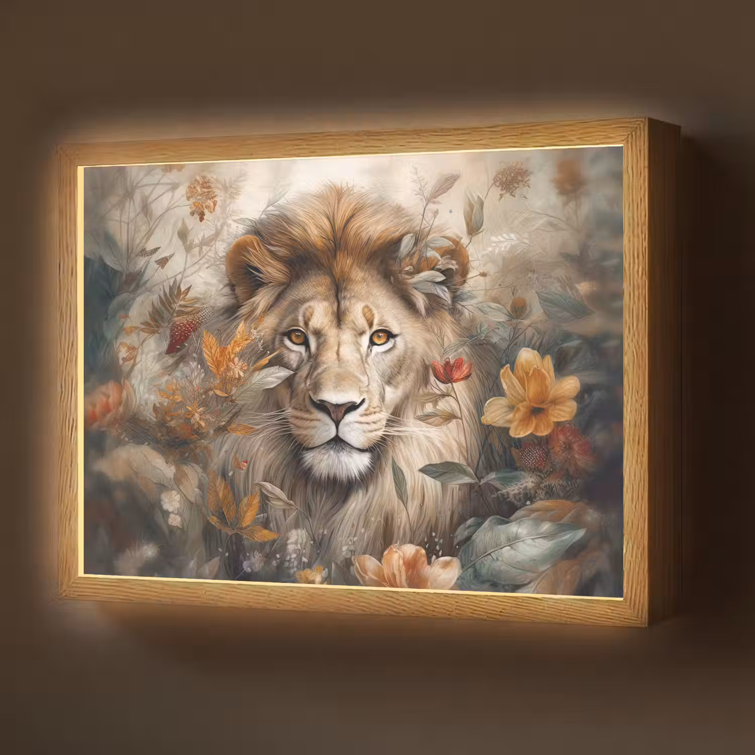 Leeuw - Wilde dieren - Planten - Natuur - Bloemen Light Box met batterij (Wandlamp) middel -z3d_website
