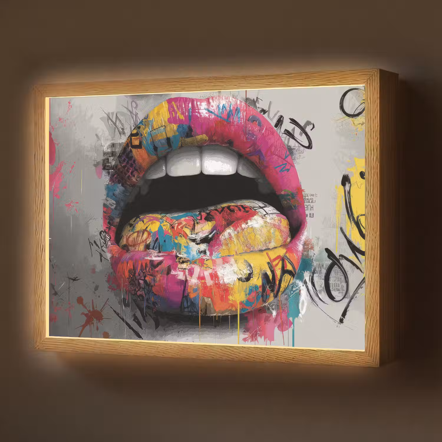 Lippen - Graffiti - Expressief Light Box met batterij (Wandlamp) middel -z3d_website