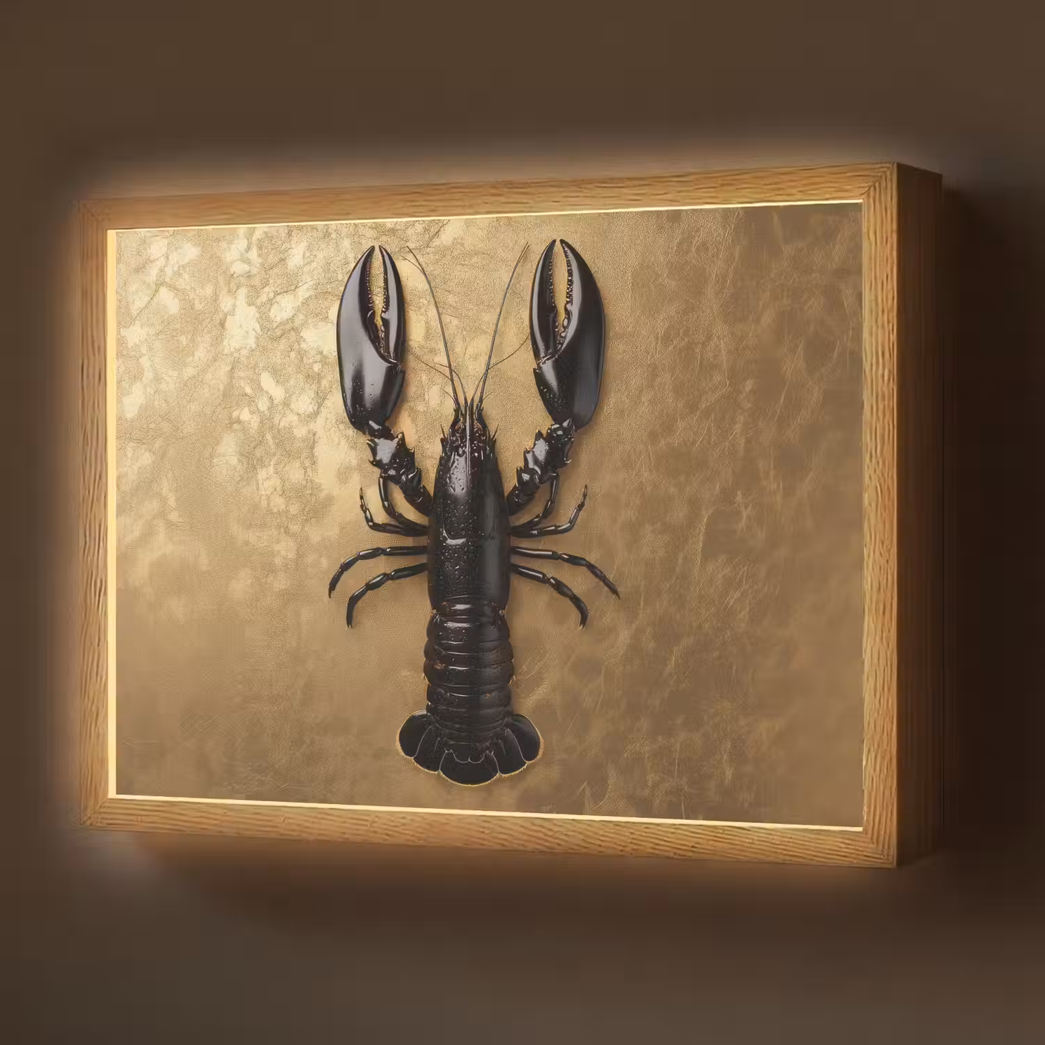 Kreeft - Zwart - Goud - Luxe Light Box met batterij (Wandlamp) middel -z3d_website