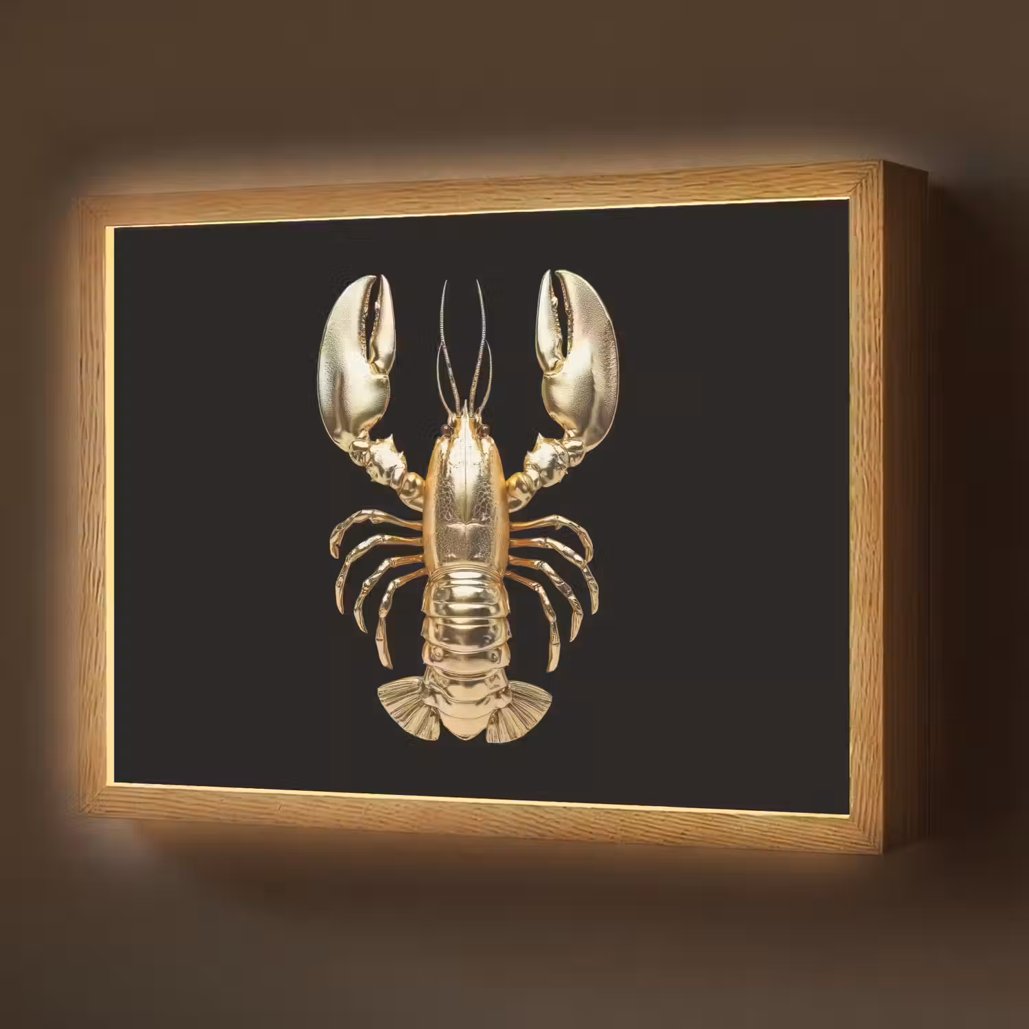 Kreeft - Goud - Textuur - Zwart Light Box met batterij (Wandlamp) middel -z3d_website