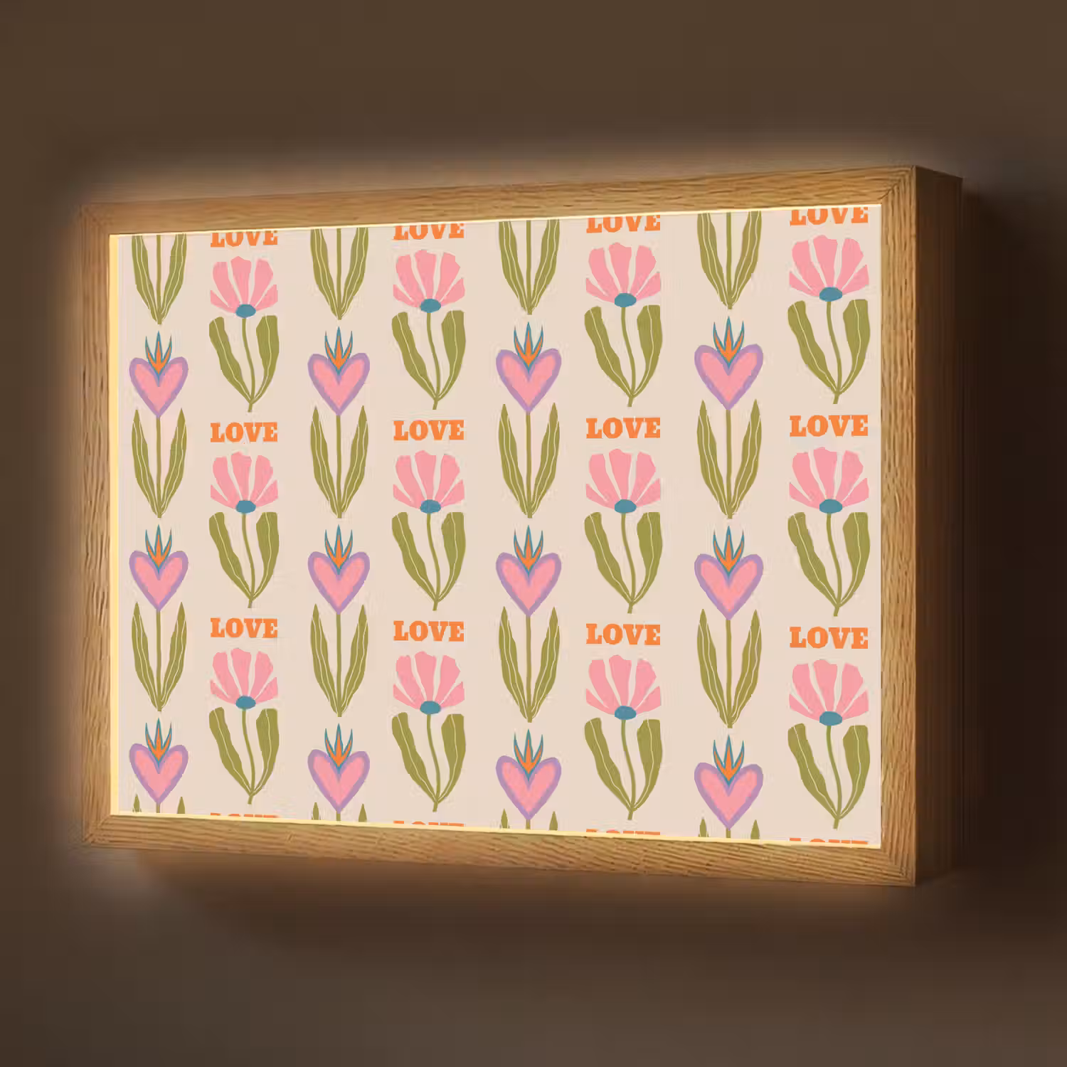Love - Patroon - Bloemen - Hartjes Light Box met batterij (Wandlamp) middel 907 -z3d_website