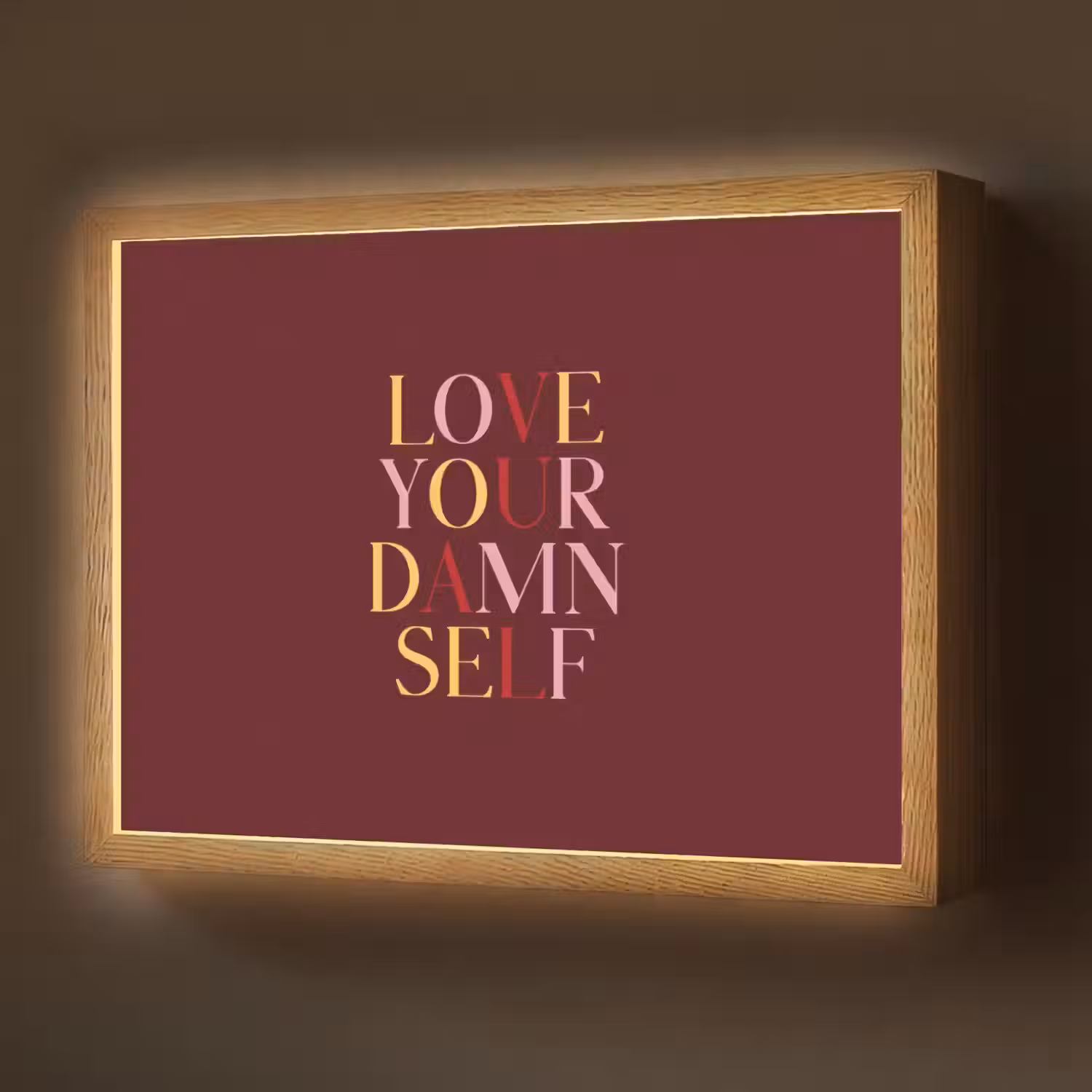 Love your damn self - Kleurrijk - Bordeaux Light Box met batterij (Wandlamp) middel -z3d_website