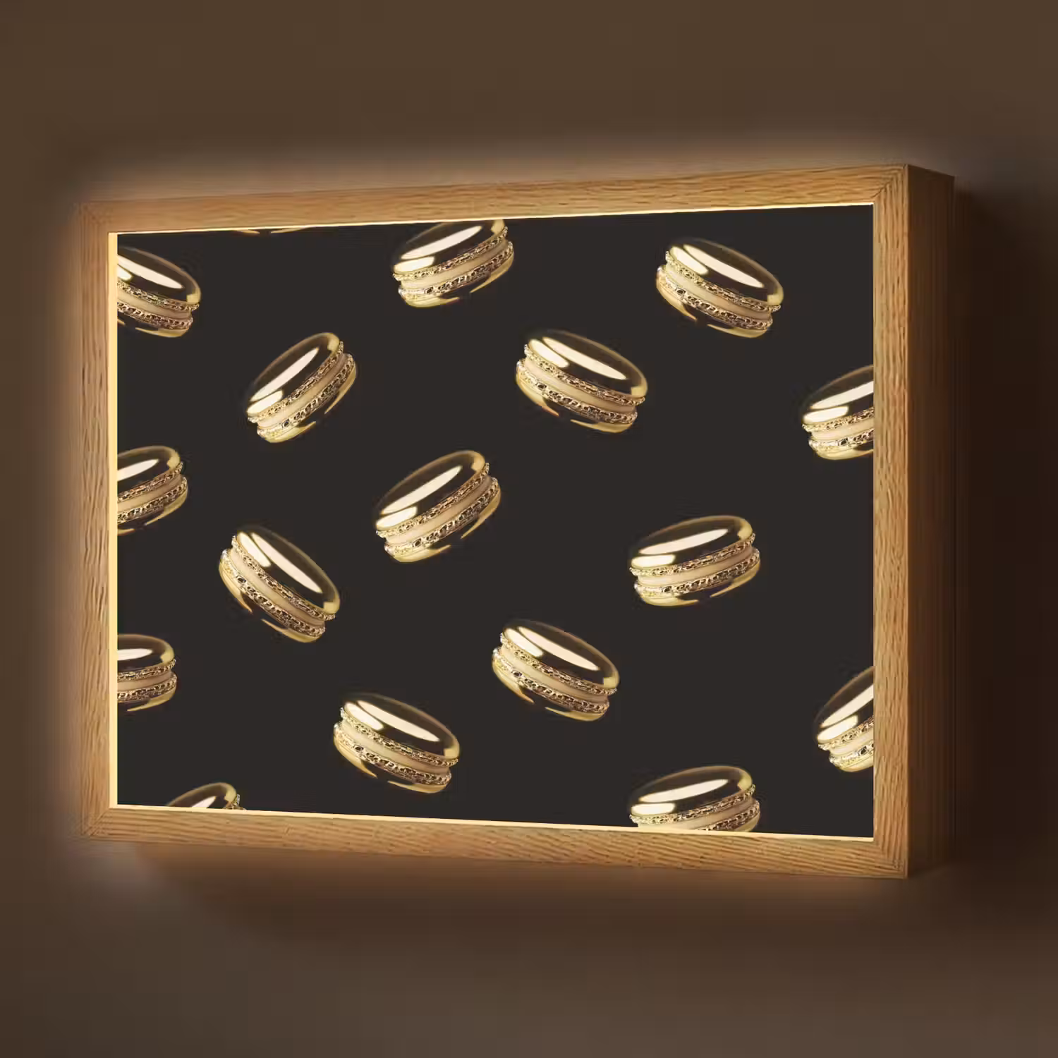 Macarons - Patroon - Goud - Zwart Light Box met batterij (Wandlamp) middel -z3d_website