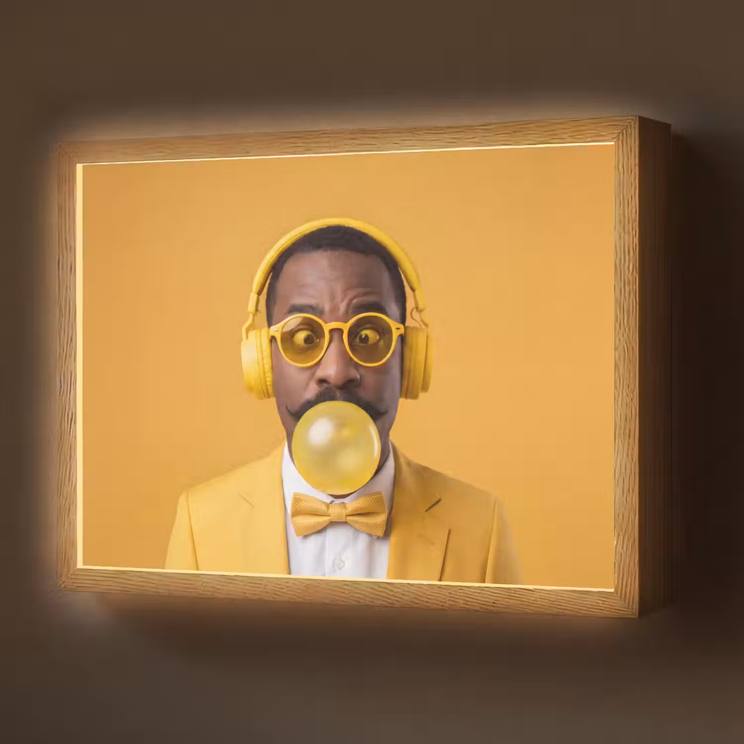 Man - Bubblegum - Portret - Geel - Modern Light Box met batterij (Wandlamp) middel -z3d_website
