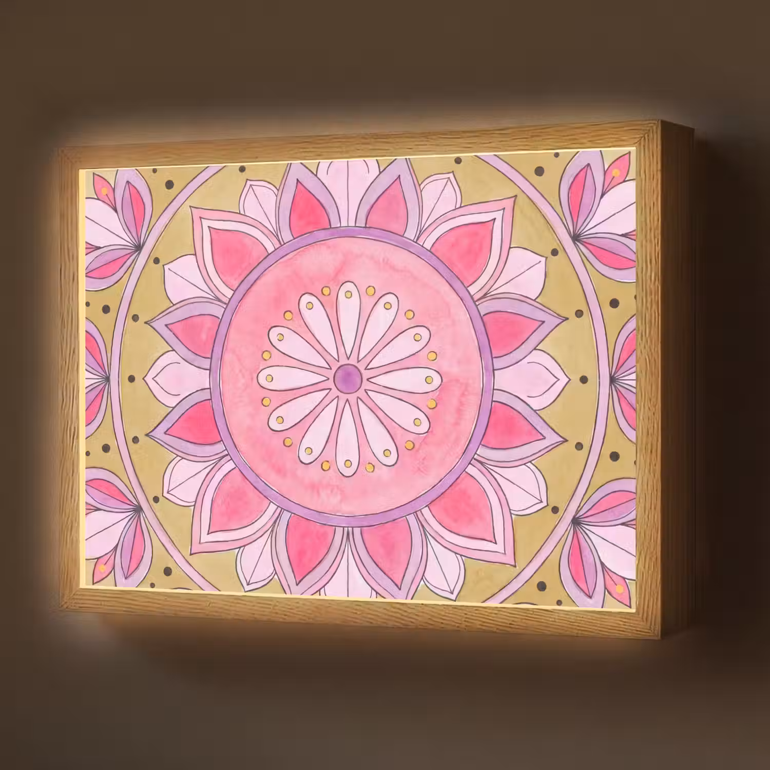 Mandala - Patroon - Kunst - Aquarel - Roze Light Box met batterij (Wandlamp) middel -z3d_website