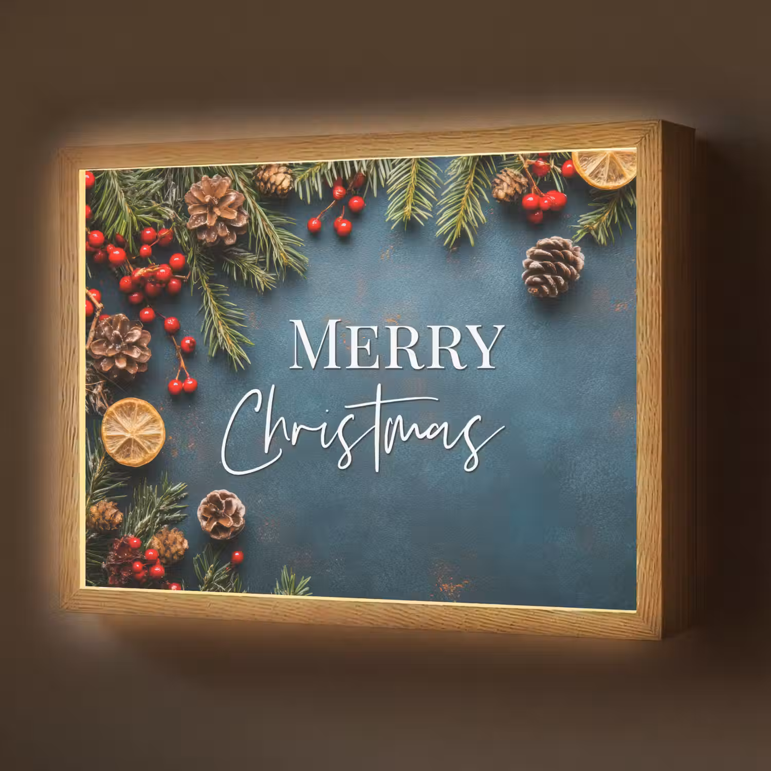 Merry Christmas - Blauw - Kerst - Winter Light Box met batterij (Wandlamp) middel -z3d_website