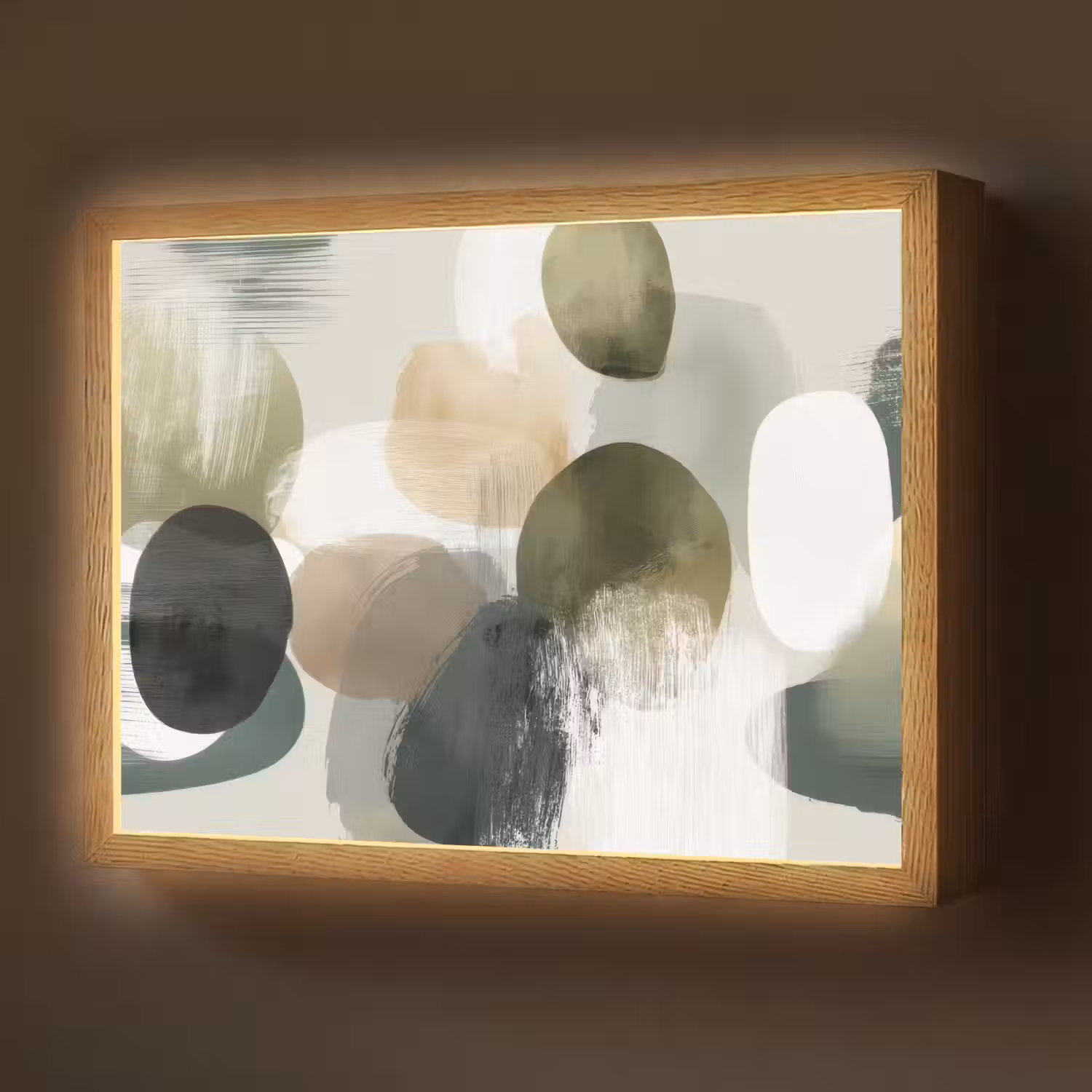 Minimalistisch - Cirkels - Penseelstreken - Beige Light Box met batterij (Wandlamp) middel -z3d_website