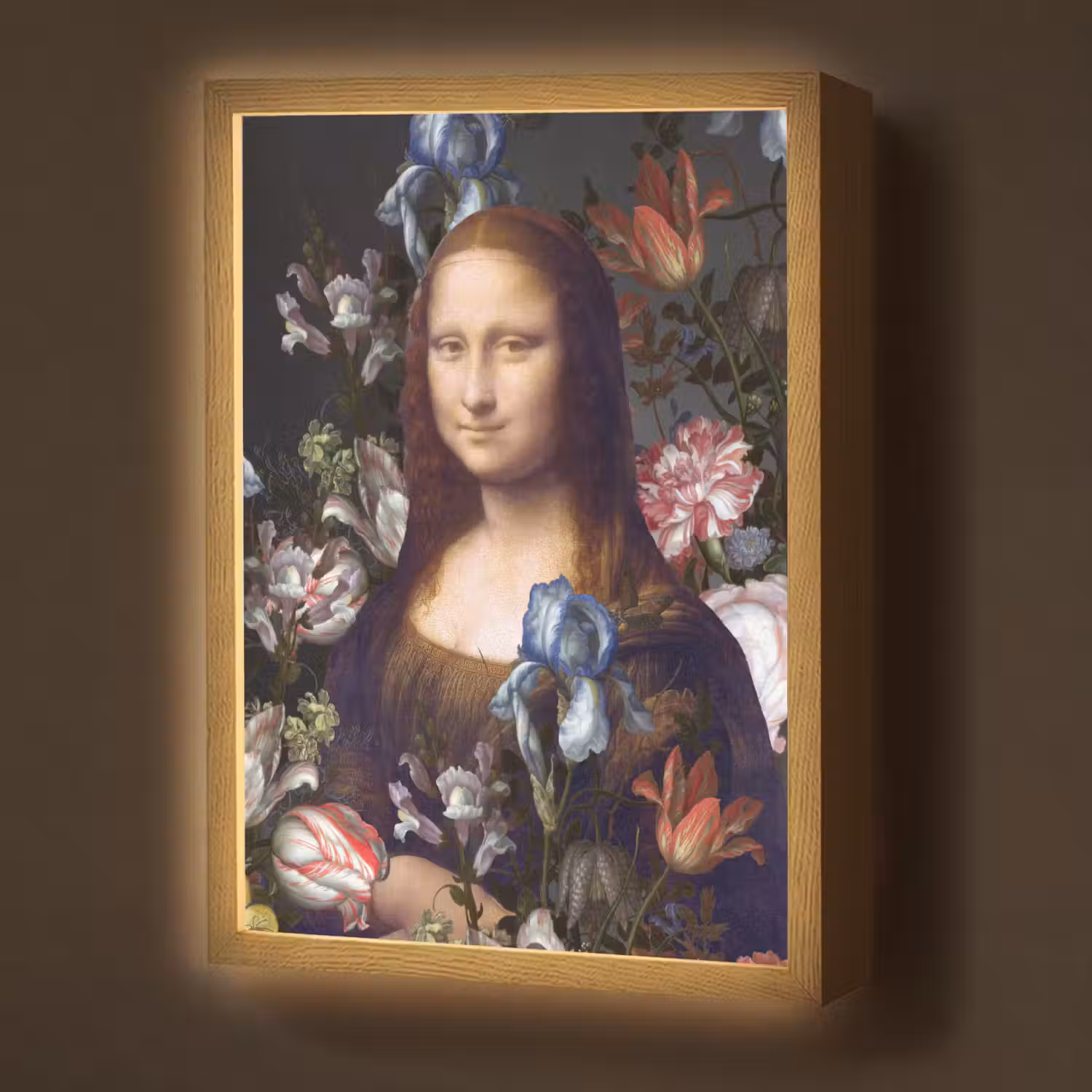 Mona Lisa - Leonardo da Vinci - Bloemen Light Box met batterij (Wandlamp) middel -z3d_website