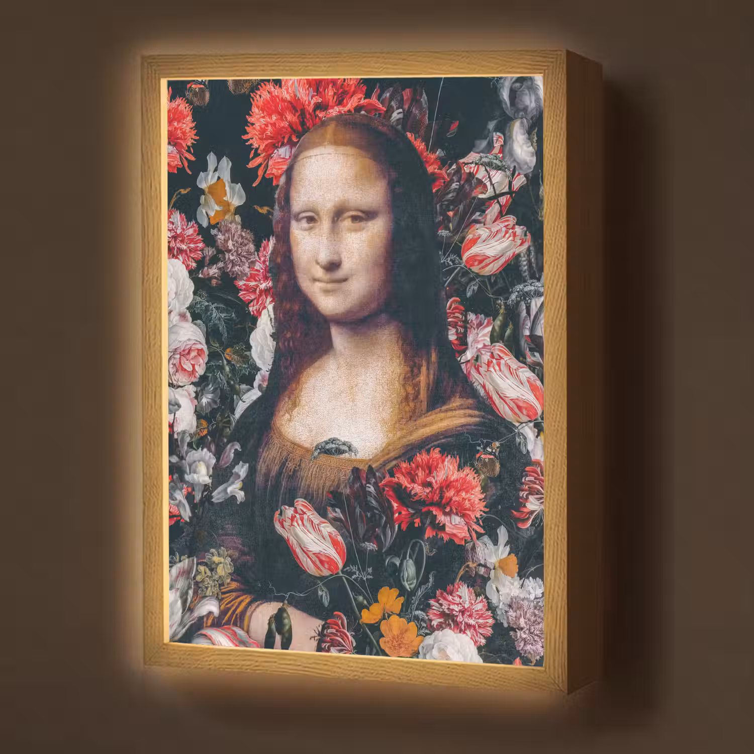 Mona Lisa - Leonardo da Vinci - Bloemen - Roze Light Box met batterij (Wandlamp) middel -z3d_website