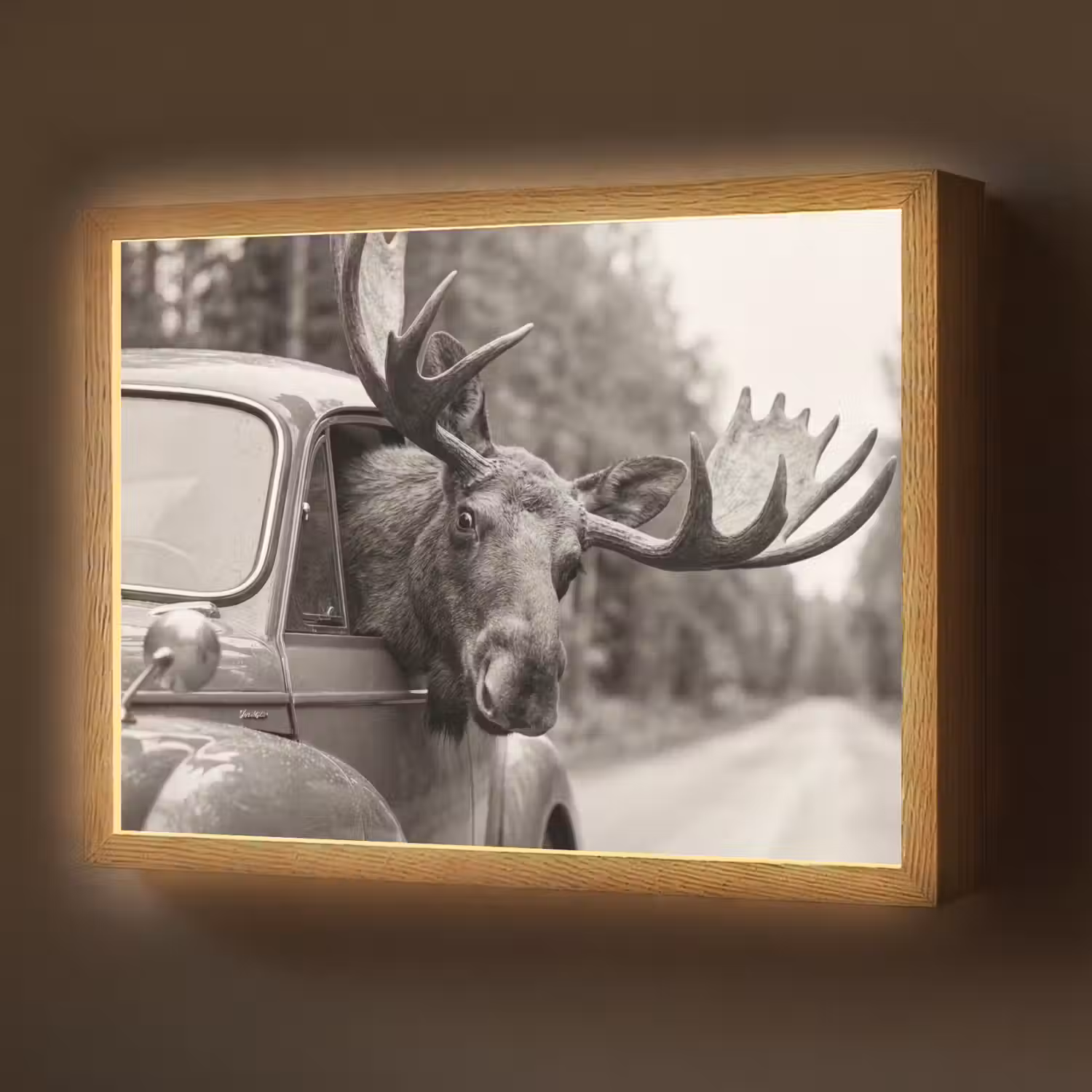 Eland - Auto - Gewei - Zwart - Wit Light Box met batterij (Wandlamp) middel -z3d_website