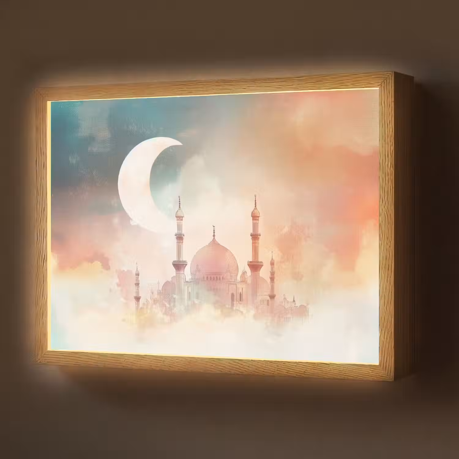 Moskee - Kleurrijke wolken - Arabisch - Ramadan - Islamitische Light Box met batterij (Wandlamp) middel -z3d_website