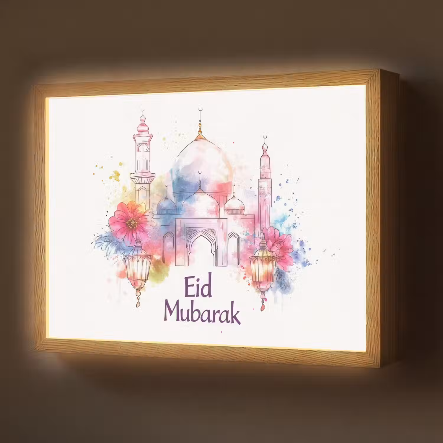 Moskee - Eid Mubarak - Suikerfeest - Kleurrijk - Ramadan - Islamitische Light Box met batterij (Wandlamp) middel -z3d_website