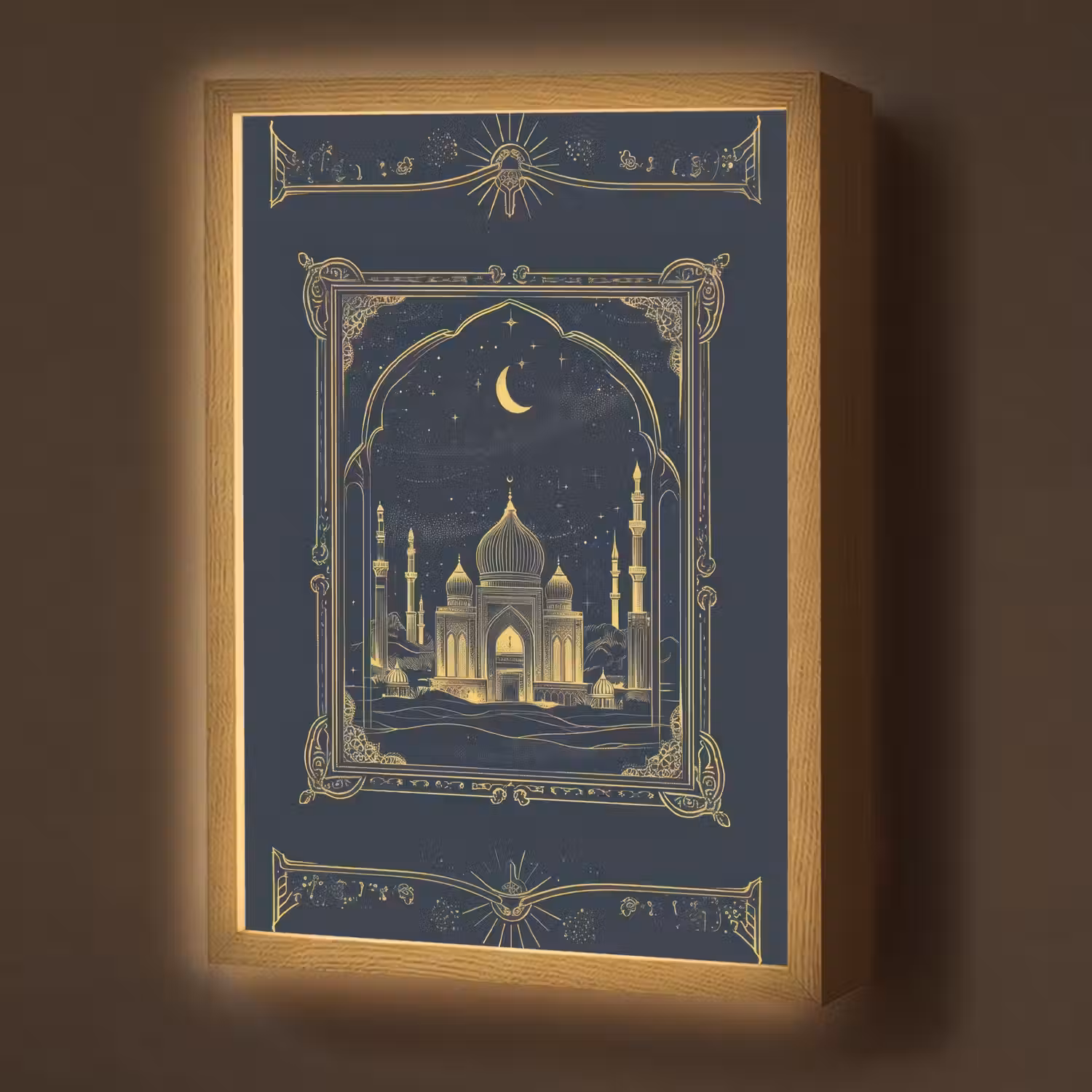 Moskee - Islam - Goud - Ramadan - Islamitische Light Box met batterij (Wandlamp) middel -z3d_website