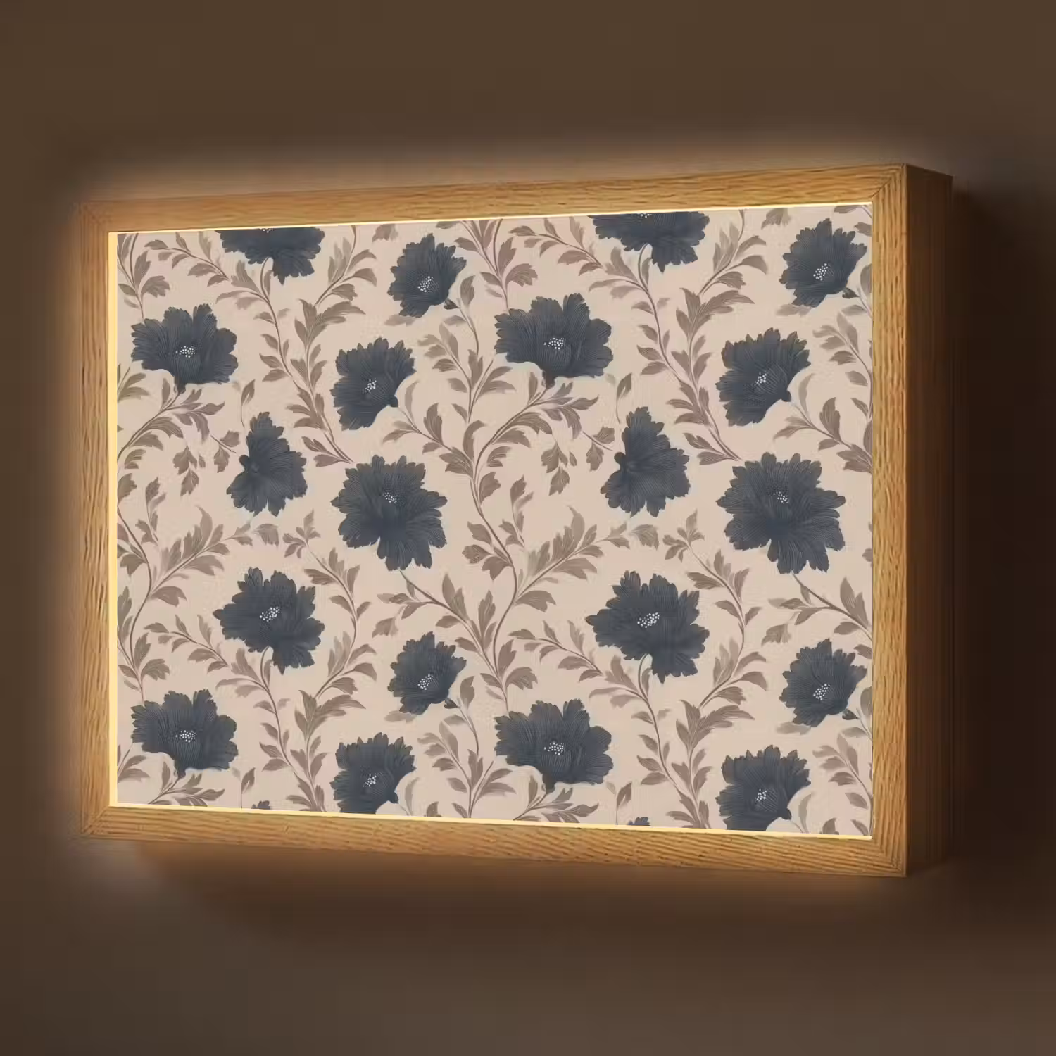 Motief - Bloemen - Zwart - Beige Light Box met batterij (Wandlamp) middel 907 -z3d_website