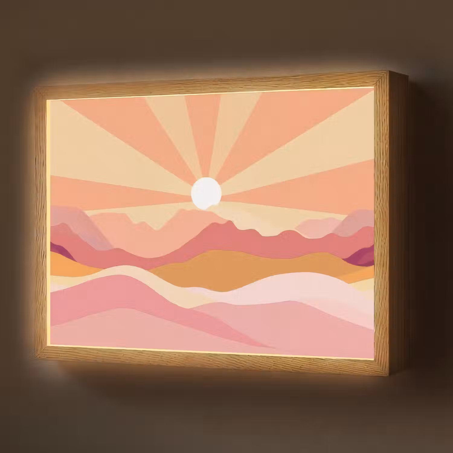 Bergen - Abstract - Zonnestralen - Roze Light Box met batterij (Wandlamp) middel -z3d_website